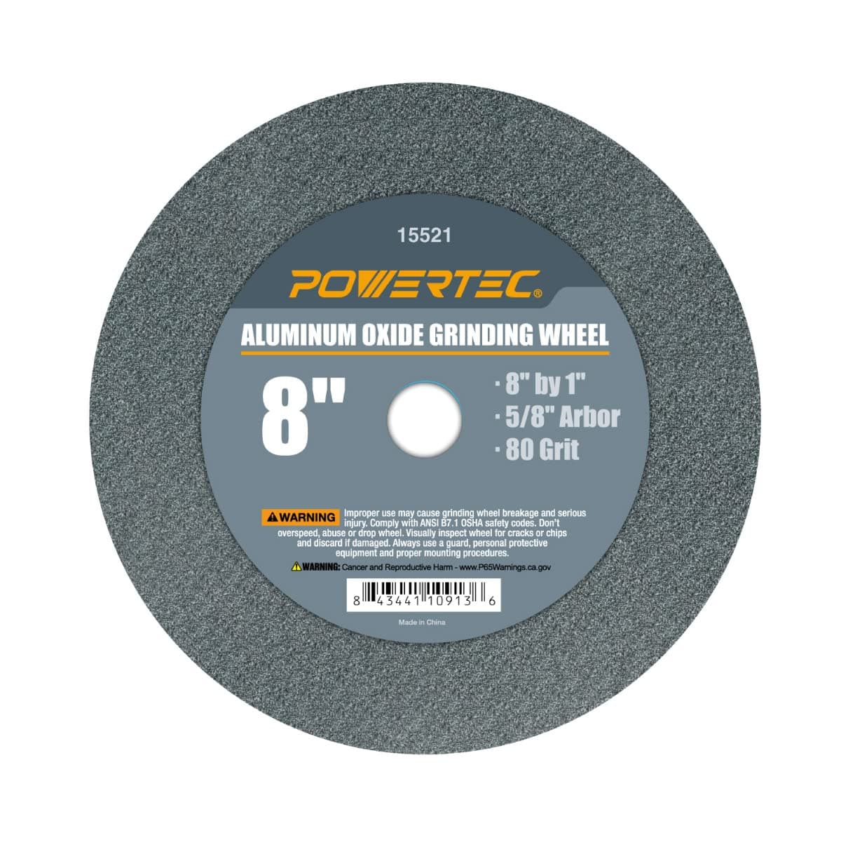 POWERTEC Bench Grinder Wheel 8 Inch 80 Grit, Aluminum Oxide Grinding Wheel for Bench Pedestal Grinder, 1" Thick 5/8" Arbor, Sharpening & Shaping Drill Bits, Blade, and Chisel 1PK (15521)