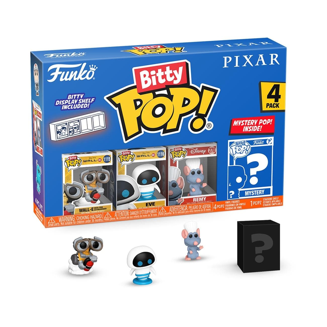 Funko Pop! Bitty: Pixar Mini Collectible Toys 4-Pack - Wall-E, EVE, Remy, & Mystery Chase Figure (Styles May Vary)