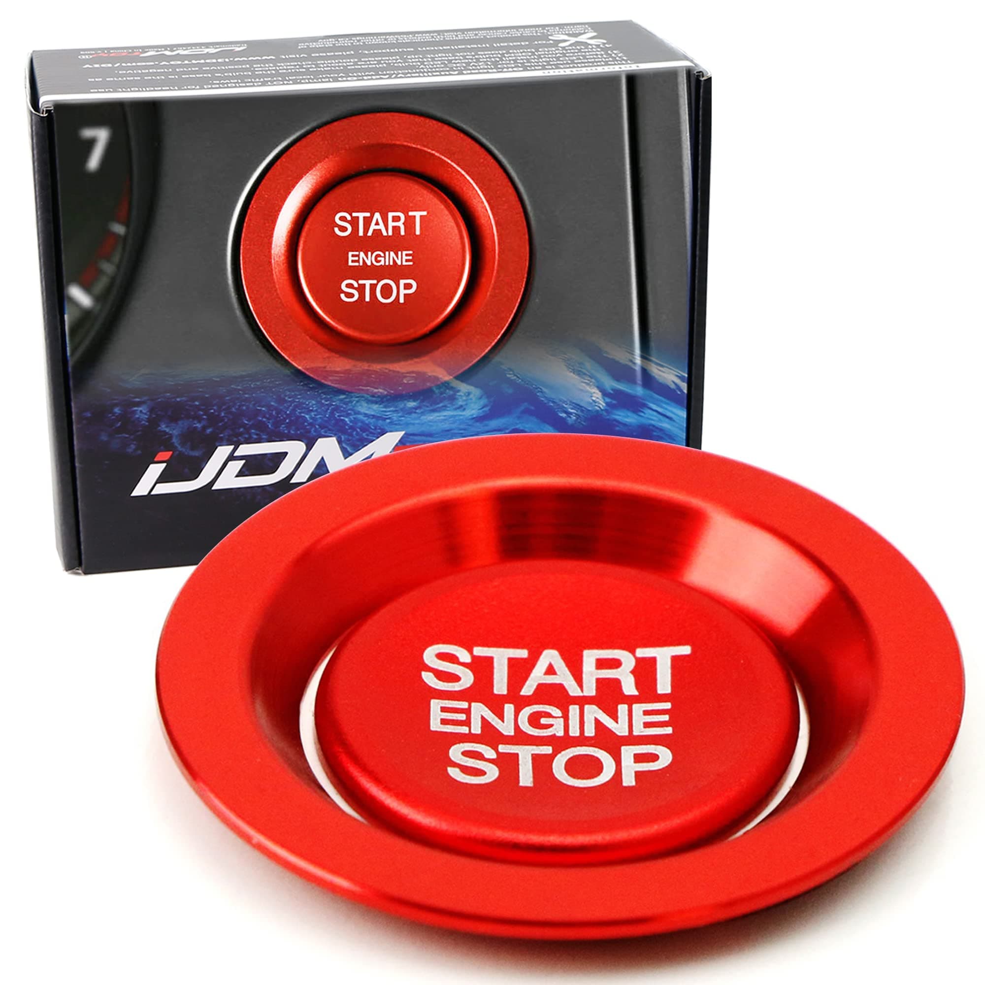 Red Aluminum Keyless Engine Push Start Button & Surrounding Ring Compatible with Newer Models of Range Rover/Discovery or XJ XF XE F-Type F-Pace Ignition Push Starter