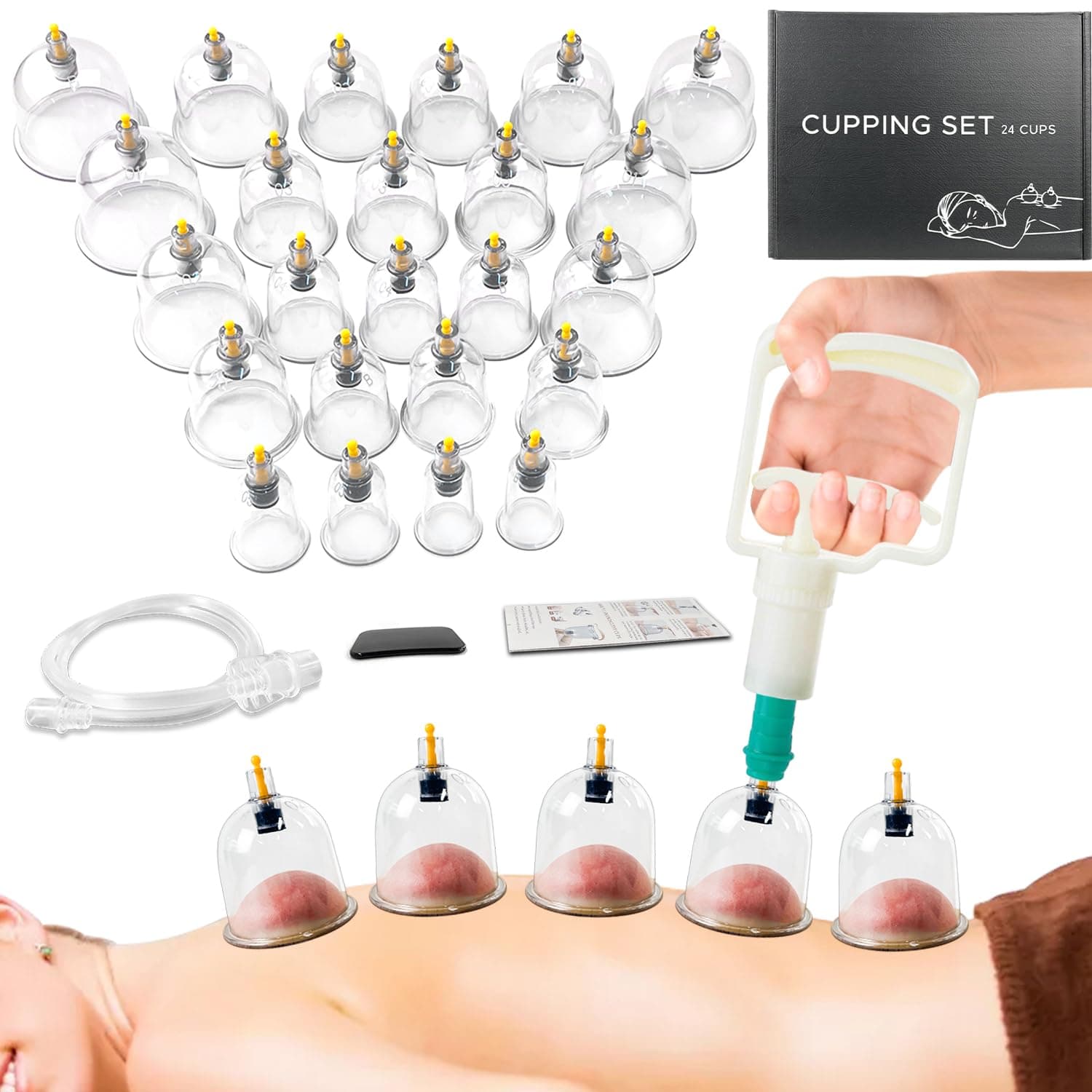Cupping Therapy Set, 24 Massage Cups Cupping Set with Pump Vacuum Suction Cups for Body Cellulite Massage Back Pain Relief, Chinese Acupoint Physical Hijama