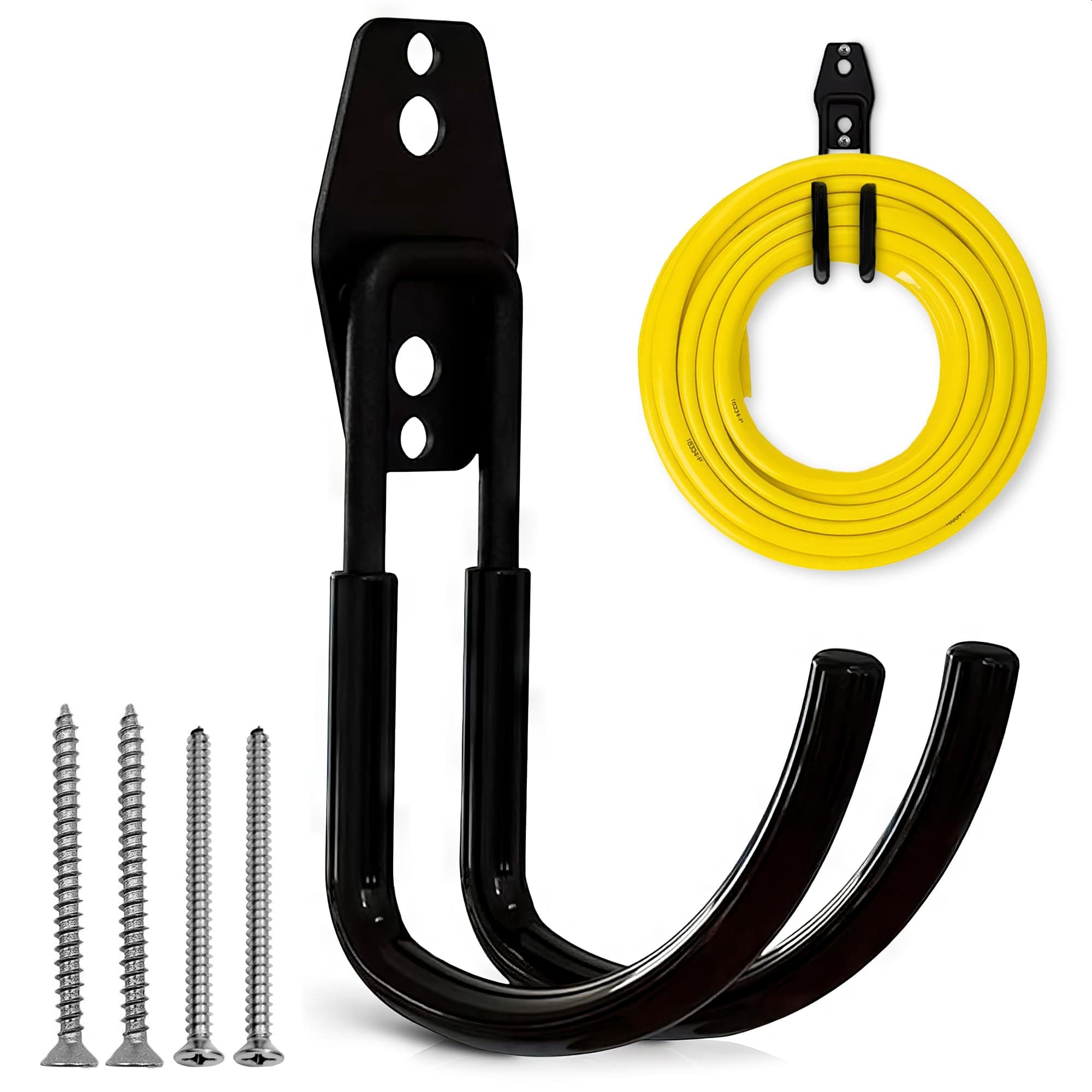 Hose Hook Wall Mount - Rust-Resistant, Scratch-Free, Strong Design, Anti-Slip Coating and Fast Setup - Garden Hose Hanger Wall Mount for Up to 66 lbs for Organizing Tools, Accessories, and Equipment