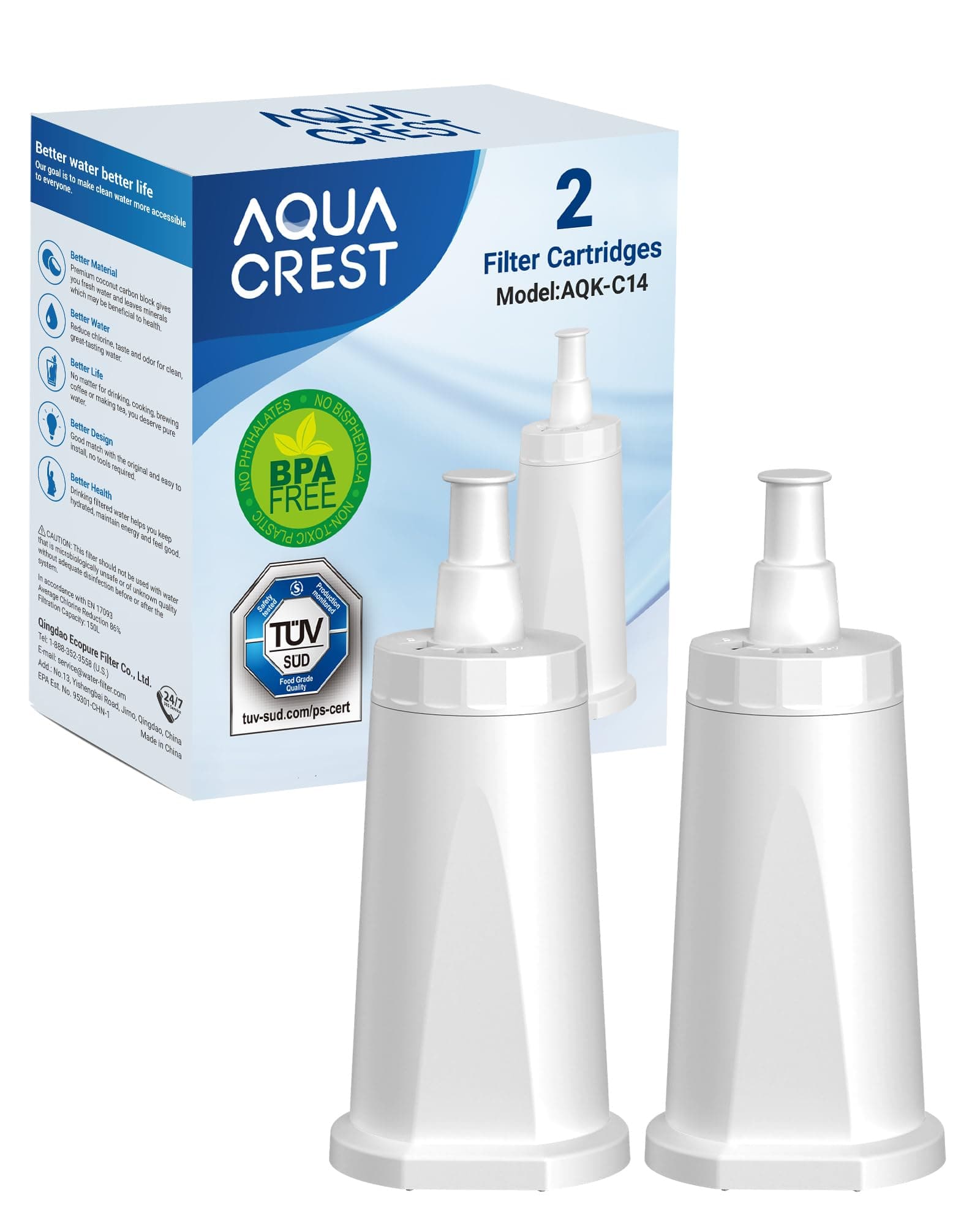 – AQUA CREST Water Filter Replacement for Sage® Coffee Machine Filter SES008WHT0NEU1 BES008,SES980/SES990/SES810/SES880/SES920, Barista Express Water Filters, TÜV SÜD Certified (2 Pack) Package May Vary