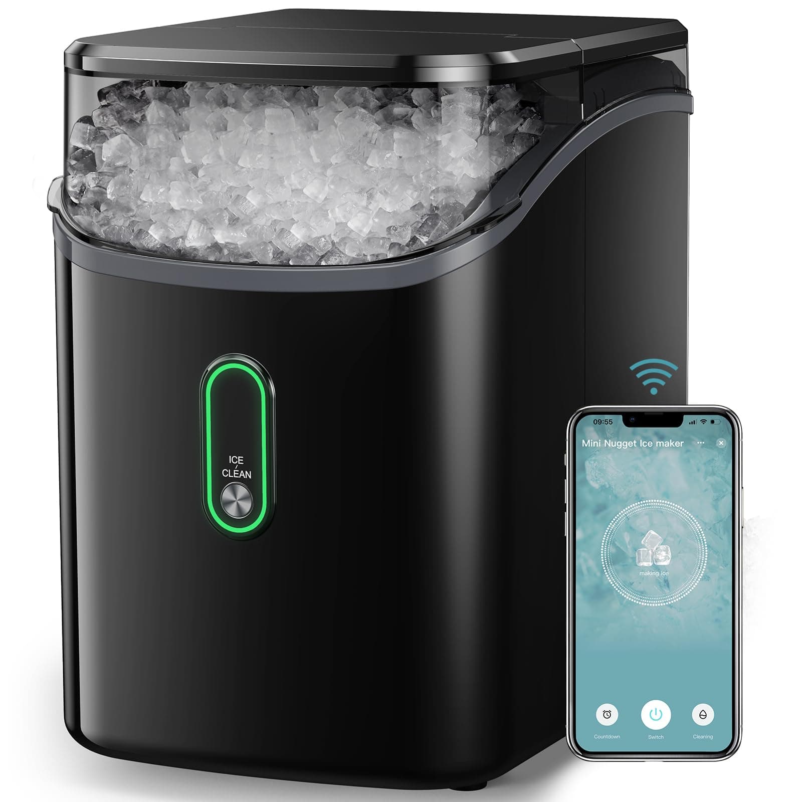Silonn Nugget Ice Maker Countertop, WiFi Pebble Ice Machine with Soft Chewable Ice, Timer Function and Status Alerts with Silonn App, 33lbs/24H for Home, Kitchen, Office