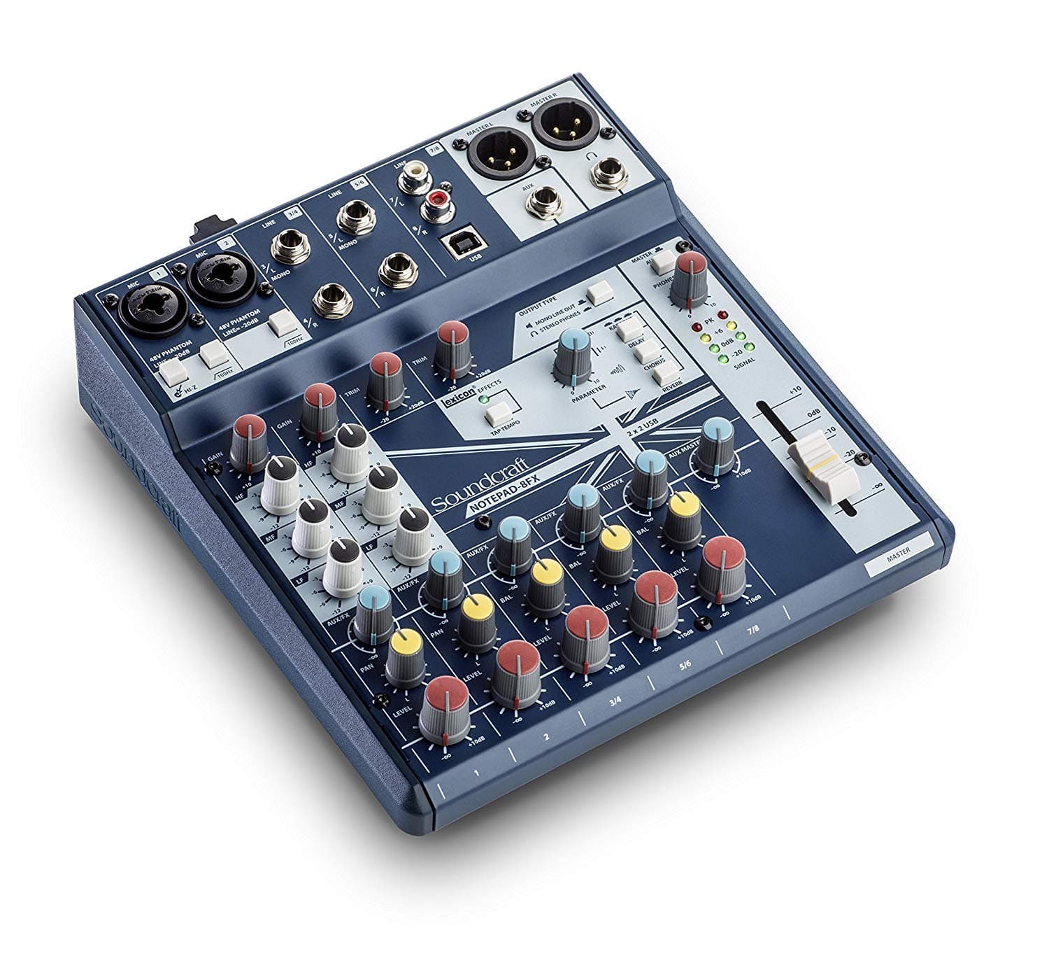 Notepad-8FX Professional USB Audio Interface Mixer with Lexicon Reverb, Echo & Delay Effects, and Ducking Feature - Durable Metal Build. Blue