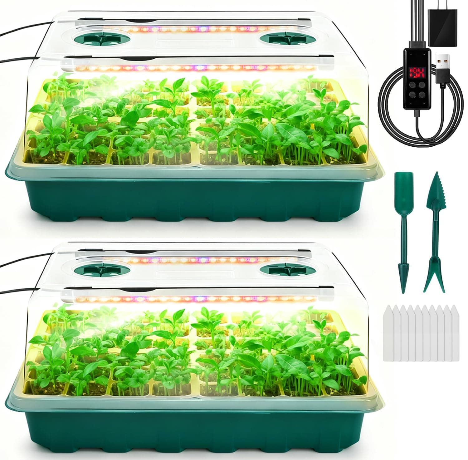 Seed Starter Tray with Grow Light, 96-Cell Seed Starter Kit, Seedling Starter Trays with Humidity Domes, Automatic Timer, Adjustable Light Indoor Gardening Plant Germination Trays