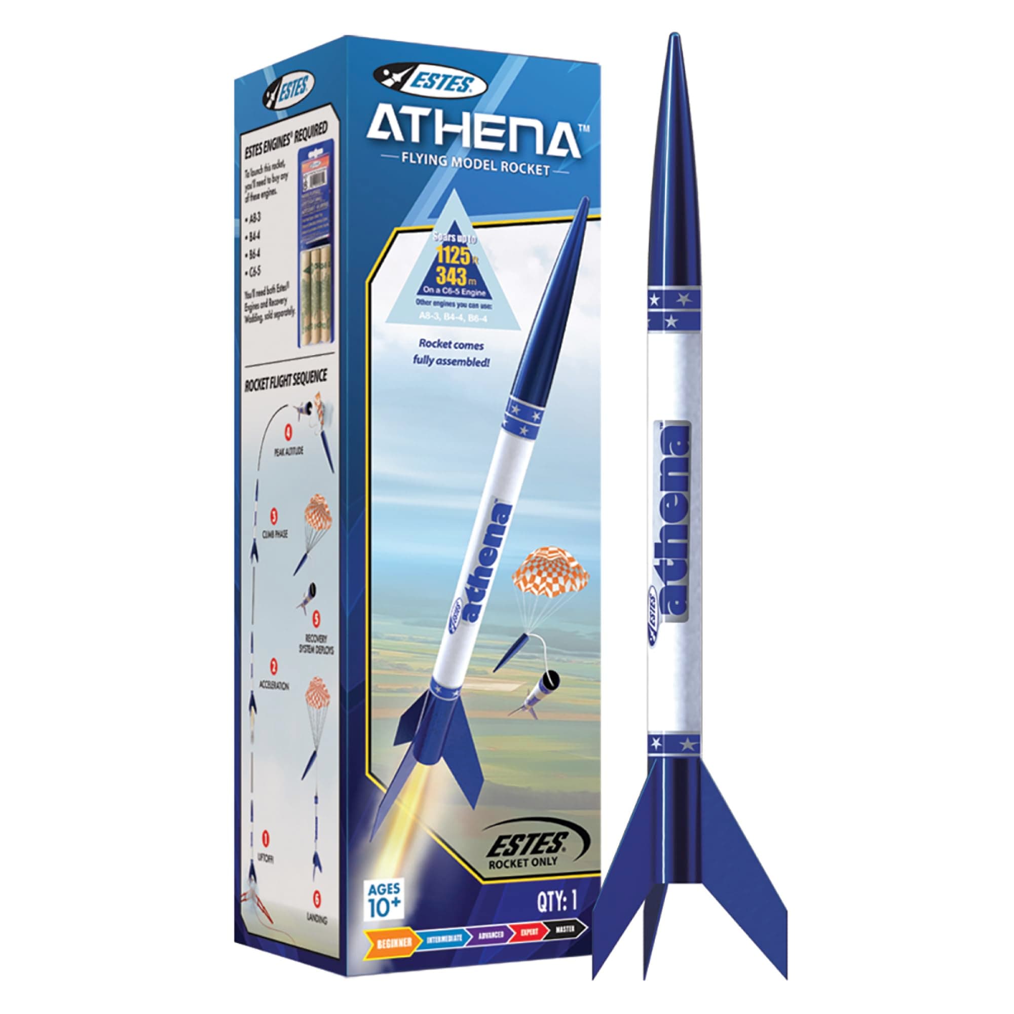 2452 Athena Rocket-Building Kit, Prebuilt Beginner Flying-Rocket Model Kit for Ages 10+, Blue