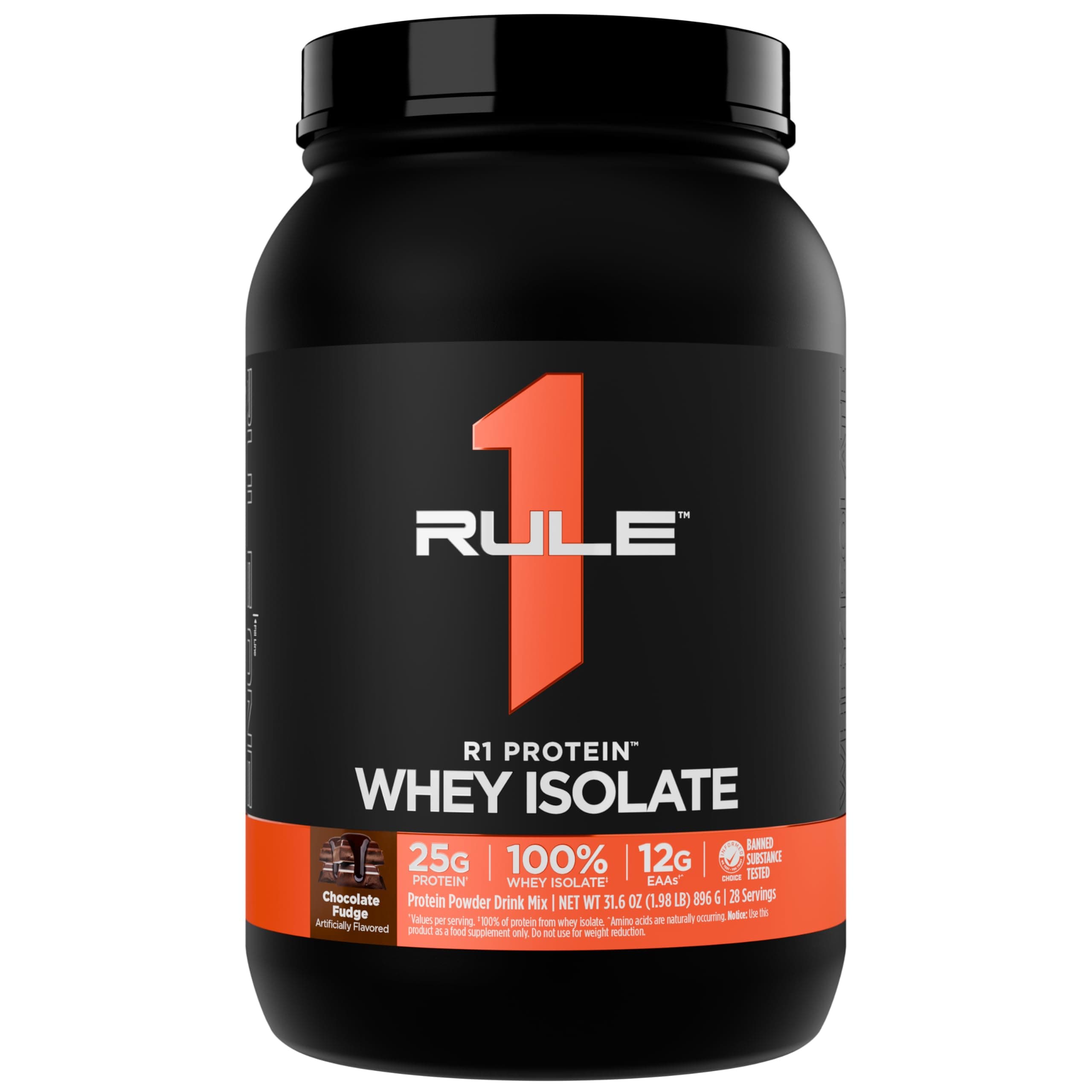 R1 Protein Whey Isolate - with 25g Protein & 6g BCAA Exclusively from Isolated & Hydrolyzed Sources for Workout Recovery (2 Pounds, Chocolate Fudge)