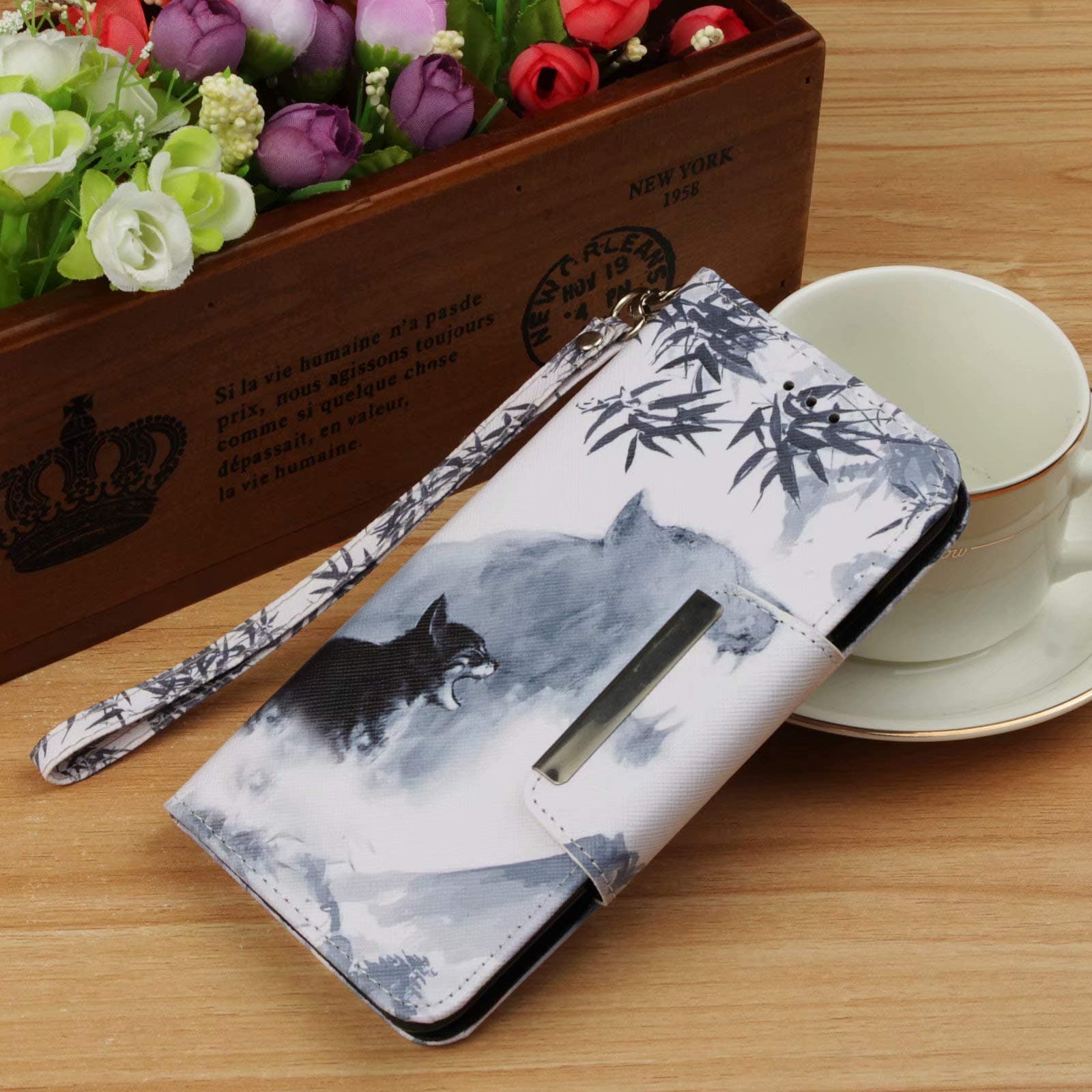 Yanni XIaomi Case for XIaomi Redmi Note 5 Pro Flip Cover Leather Wallet Card Holder Pouch Stand Cover for XIaomi Redmi Note 5 Pro (Black Cat)