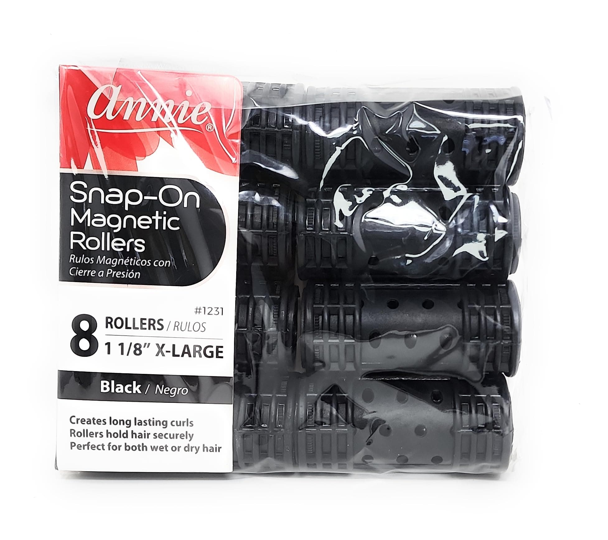 Annie Snap On Magnetic Rollers 1 1/8" Black 8 pack