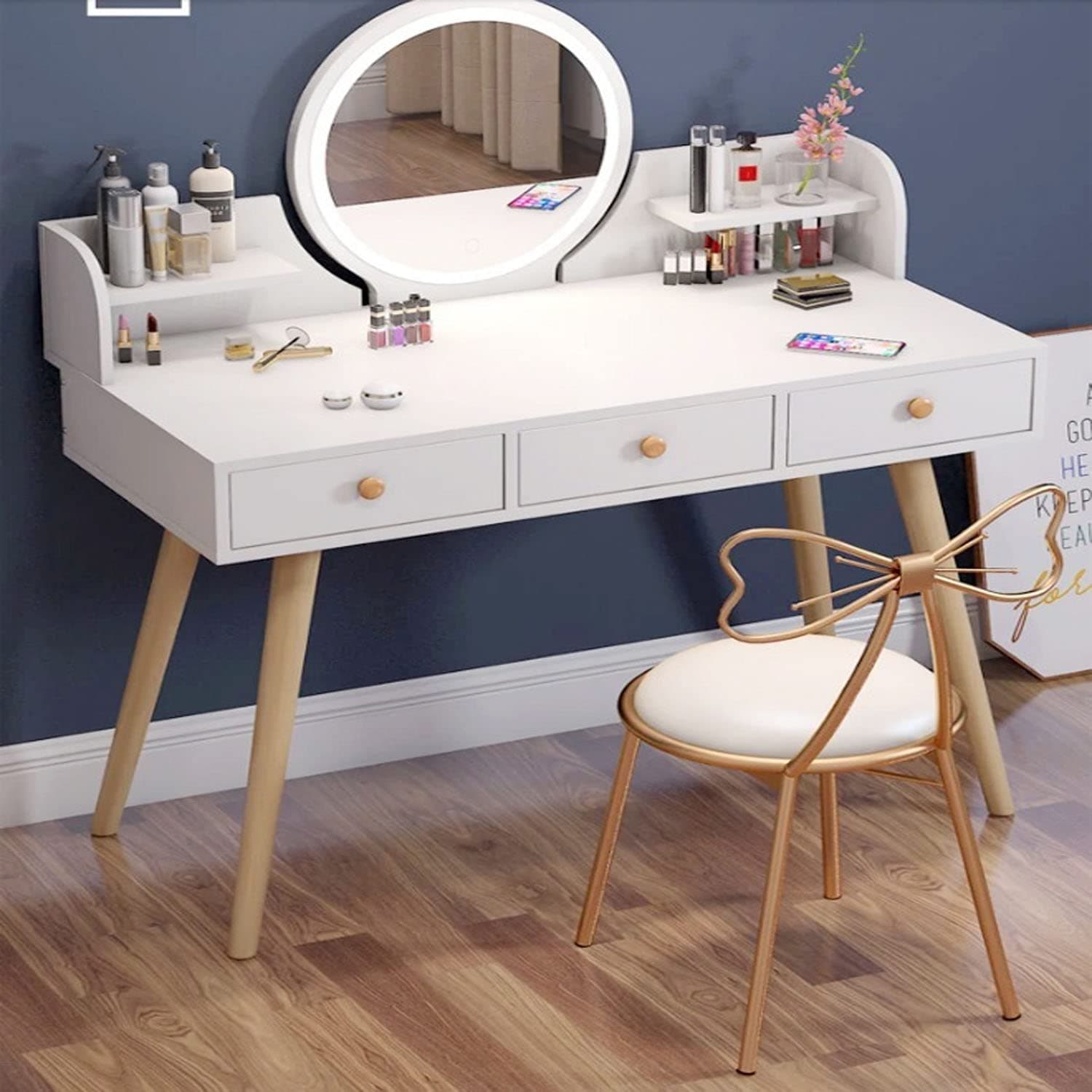 KutisVanity Table,Modern Make-up Dressing Table With Mirror And Three Drawers Makeup Dressings Storage Table For Bedroom 100 x 40 x 73 cm