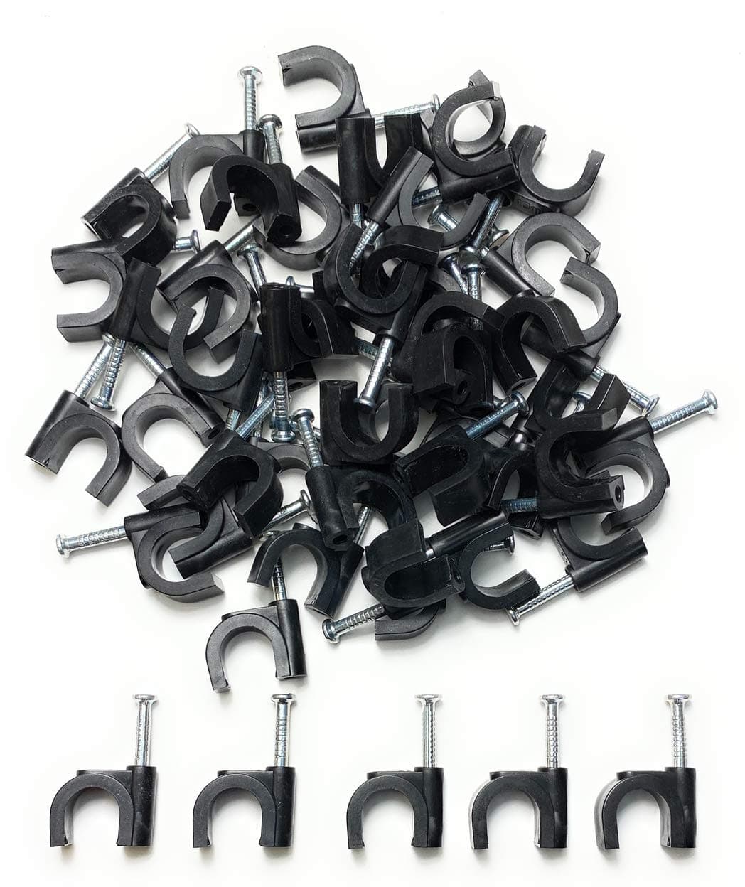 TR CableTR Cable® Pack of 50 Round Black Cable Clips with Strong Nails - Durable & Versatile - Ideal for Indoor/Outdoor Cable Management, 10mm