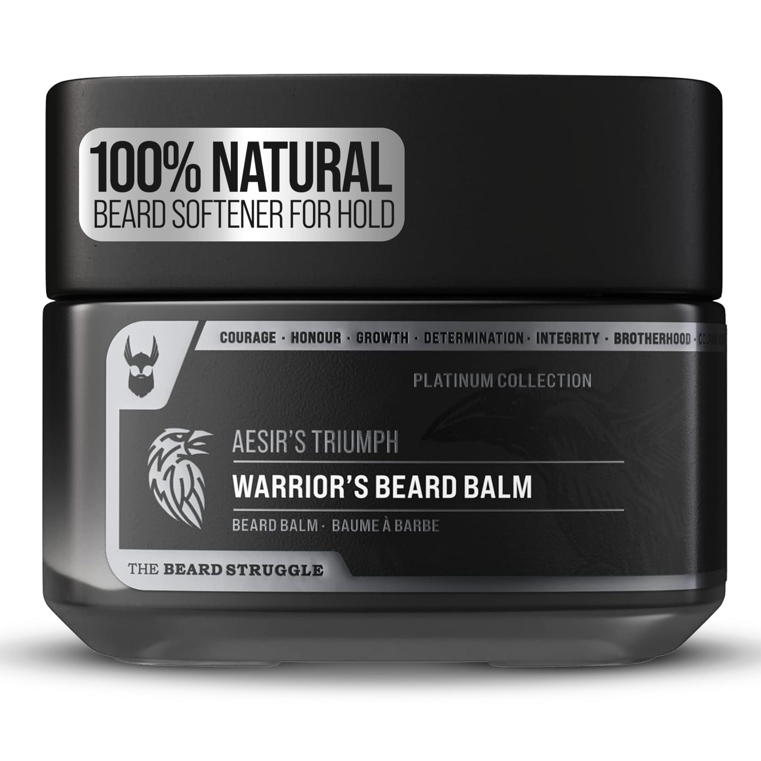 The Beard Struggle Warrior’s Beard Balm - Platinum Collection, Aesir's Triumph - Non-Greasy Low-Hold Formula, Luxurious Cologne-Grade Fragrances 100% Natural and Plant-Based Ingredients - 50g