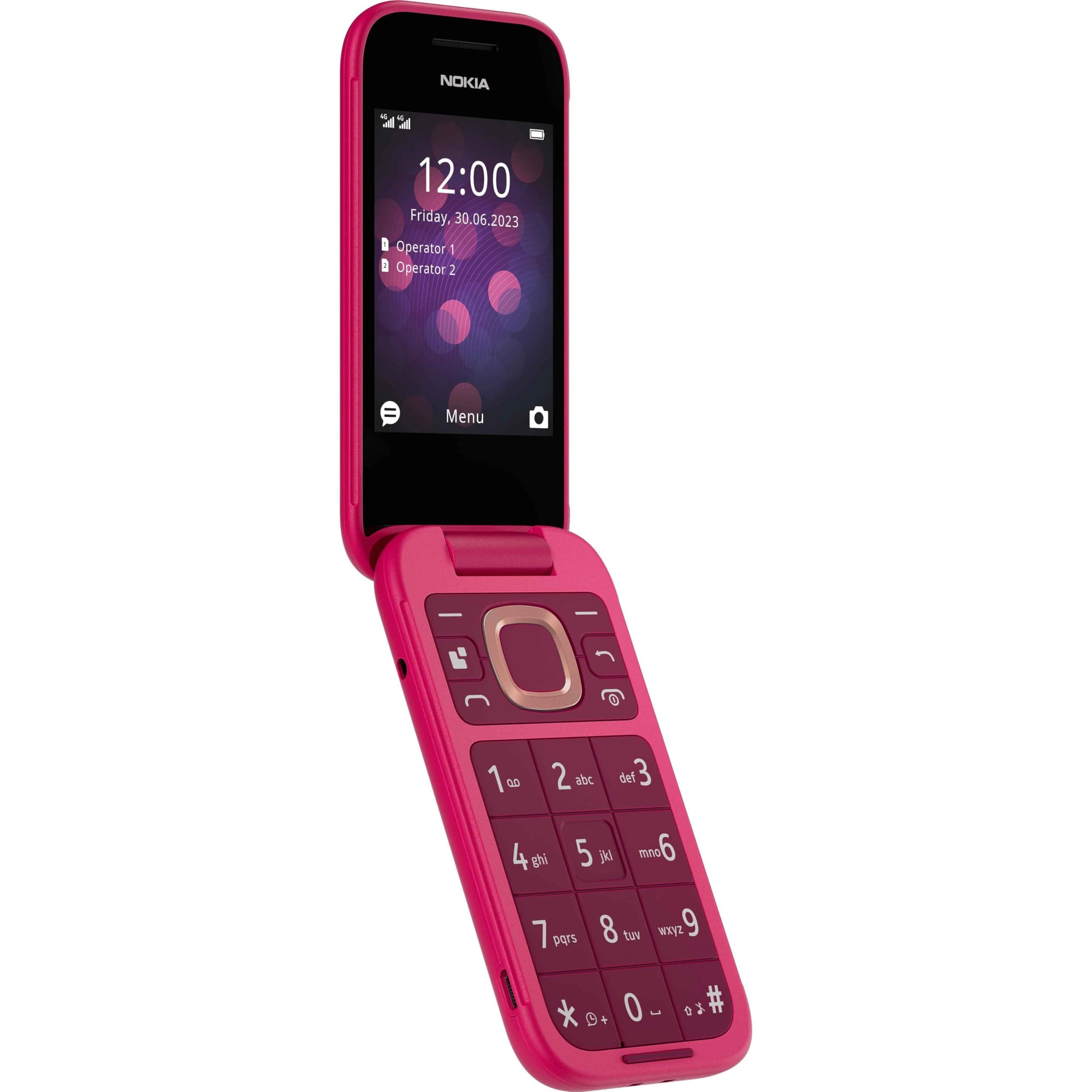 2660 Flip Feature Phone with 2.8" display, 4G Connectivity, built-in camera, MP3 player, Classic games, a battery that lasts for days, Perfect for digital detox, Dual SIM - Pop Pink