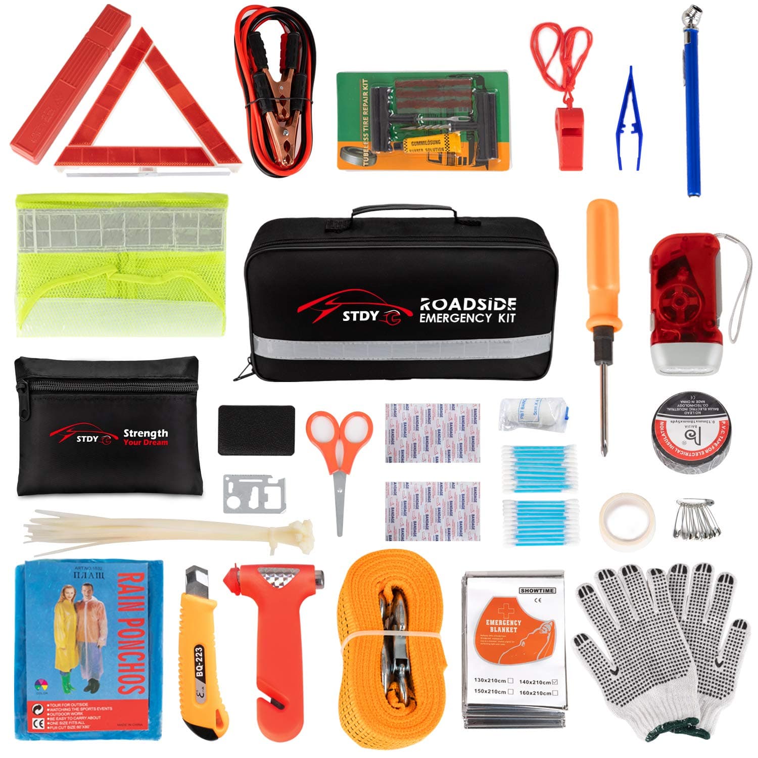 STDY Car Roadside Emergency Kit, Vehicle Truck Safety Road Side Assistance Ki...