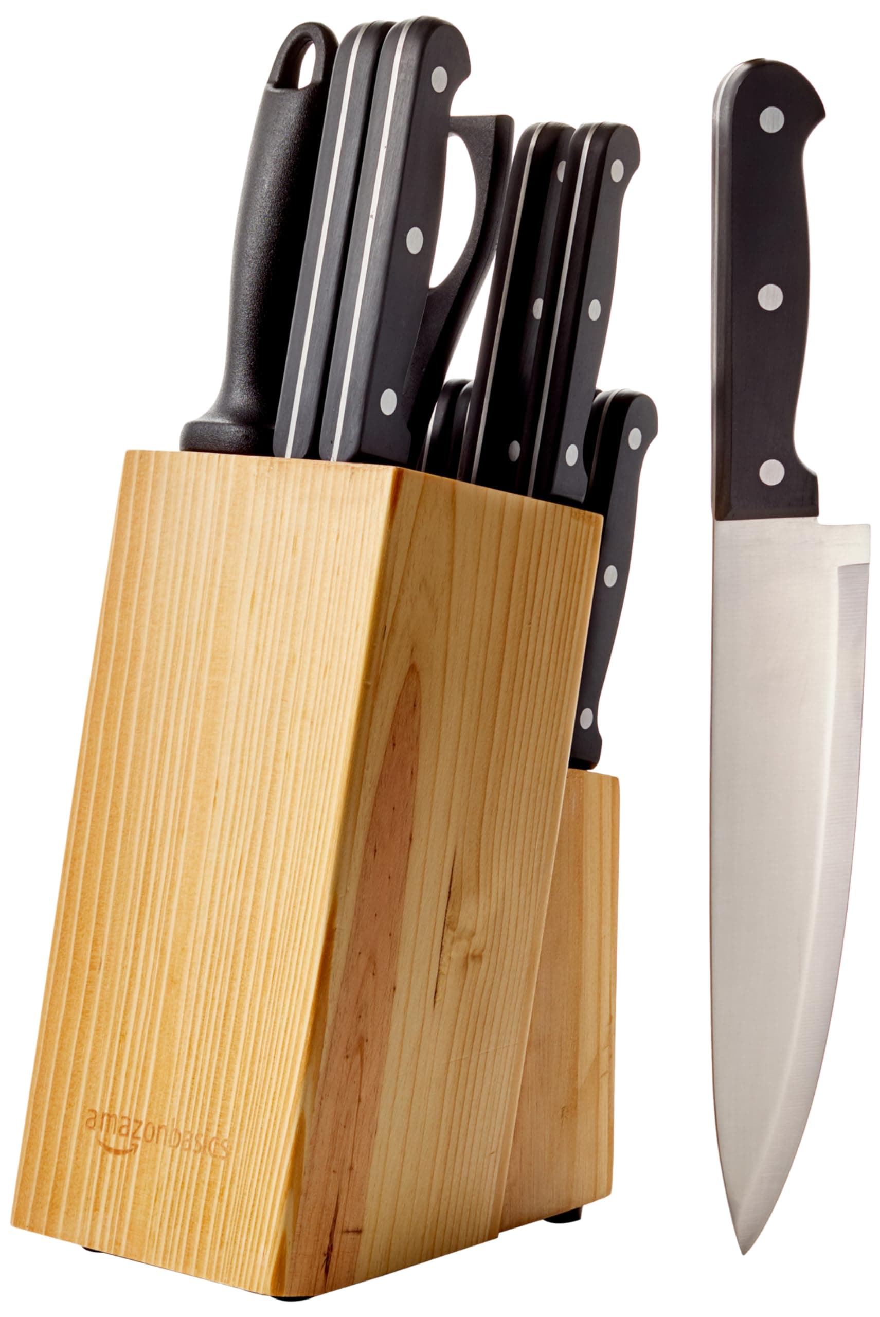 Amazon Basics 14-Piece Knife Set with Block, Black