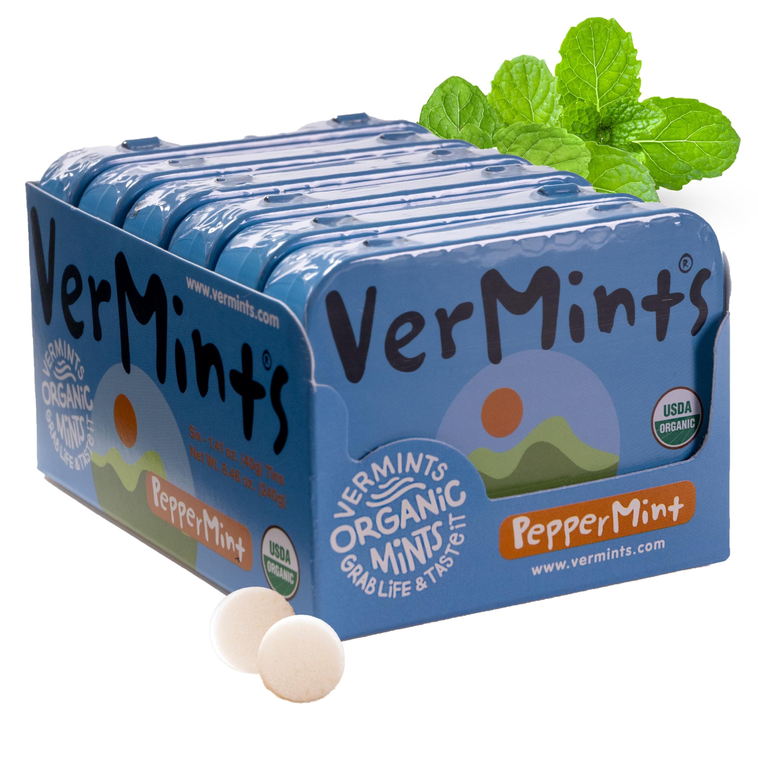 Organic Breath Mints PepperMint Candy Mints for Real Long-Lasting Flavor, Travel Size Tin - Non-GMO, Nut Free, Gluten Free, Vegan, Kosher Peppermints - 1.41oz Tins (Pack of 6)