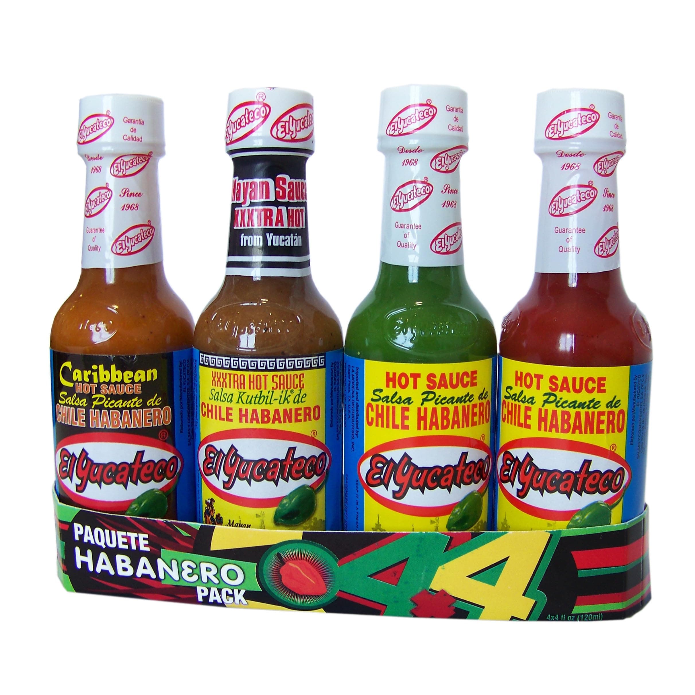 El Yucateco 4 Pack Hot Sauce Bundle, 1 Red Sauce, 1 Green Sauce, 1 Xtra Hot Sauce, 1 Carribbean Hot Sauce