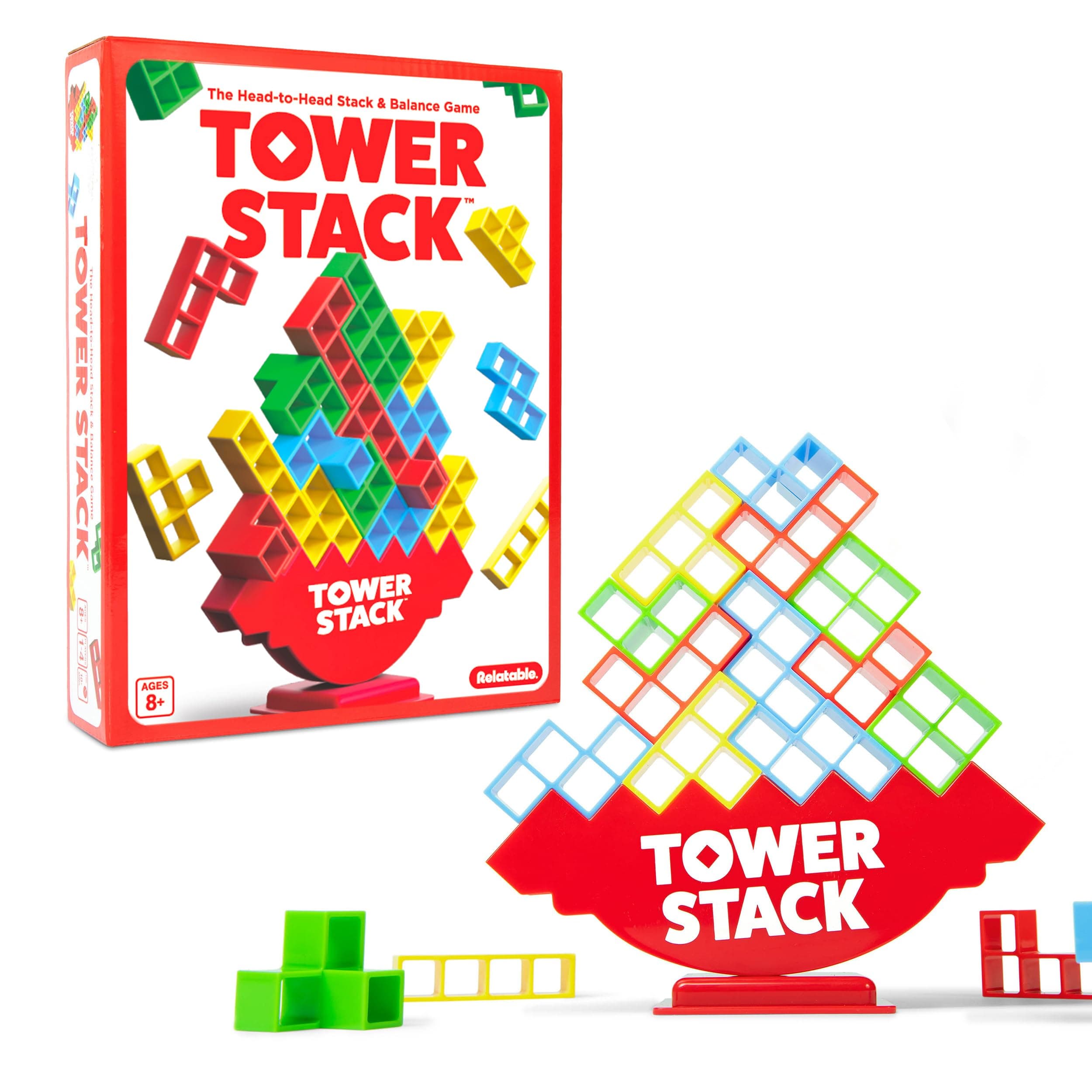 What Do You Meme? Tower Stack - Head to Head Stacking Challenge, Balancing Games for Kids and Adults 8+, Family Fun Games by Relatable & Games4two, For 1-4 Players, Gray