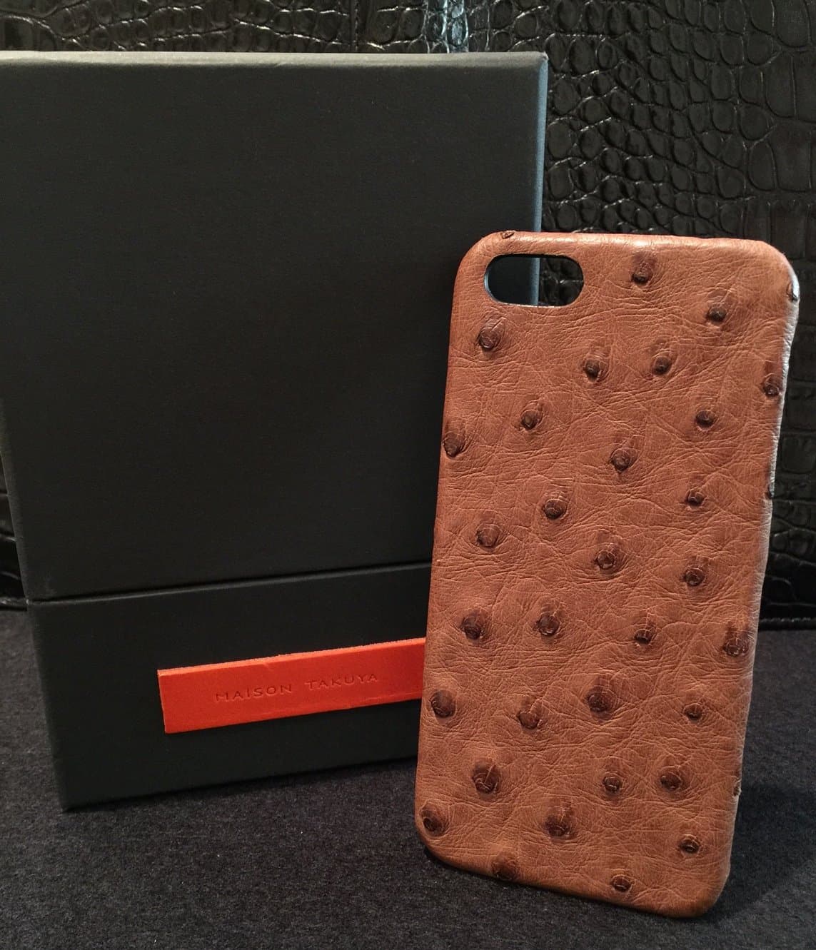 Maison Takuya Apple Iphone 5 / 5s/ 5c / se Real Ostrich Leather Case - Tobacco Brown