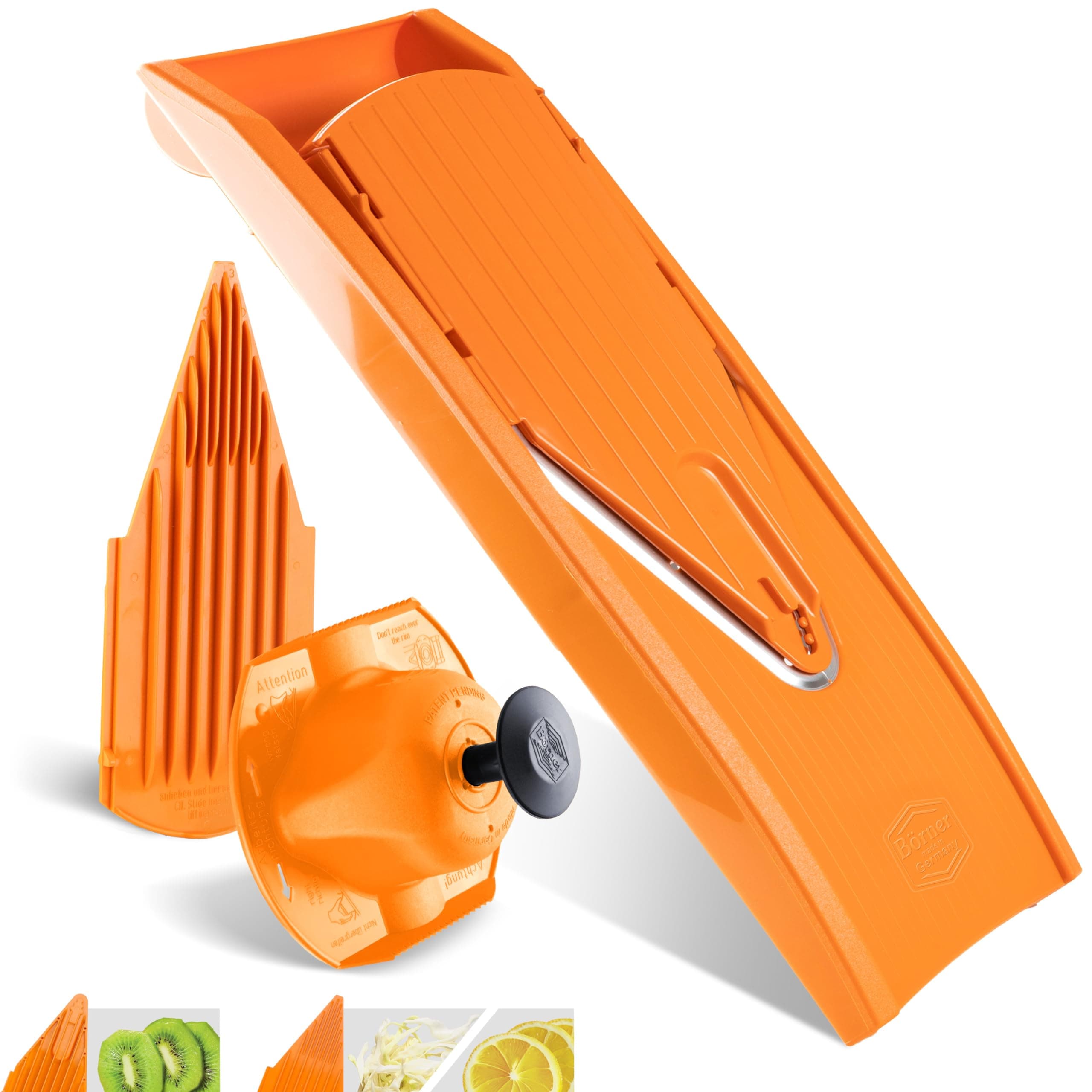 Mandoline Slicer V1 (Basis Set) • V-Slicer with 2 Inserts & Fruit Holder • Adjustable Kitchen Slicer for Vegetables & Fruits • Vegetable Cutter • 3 Thickness Settings • Color: Orange