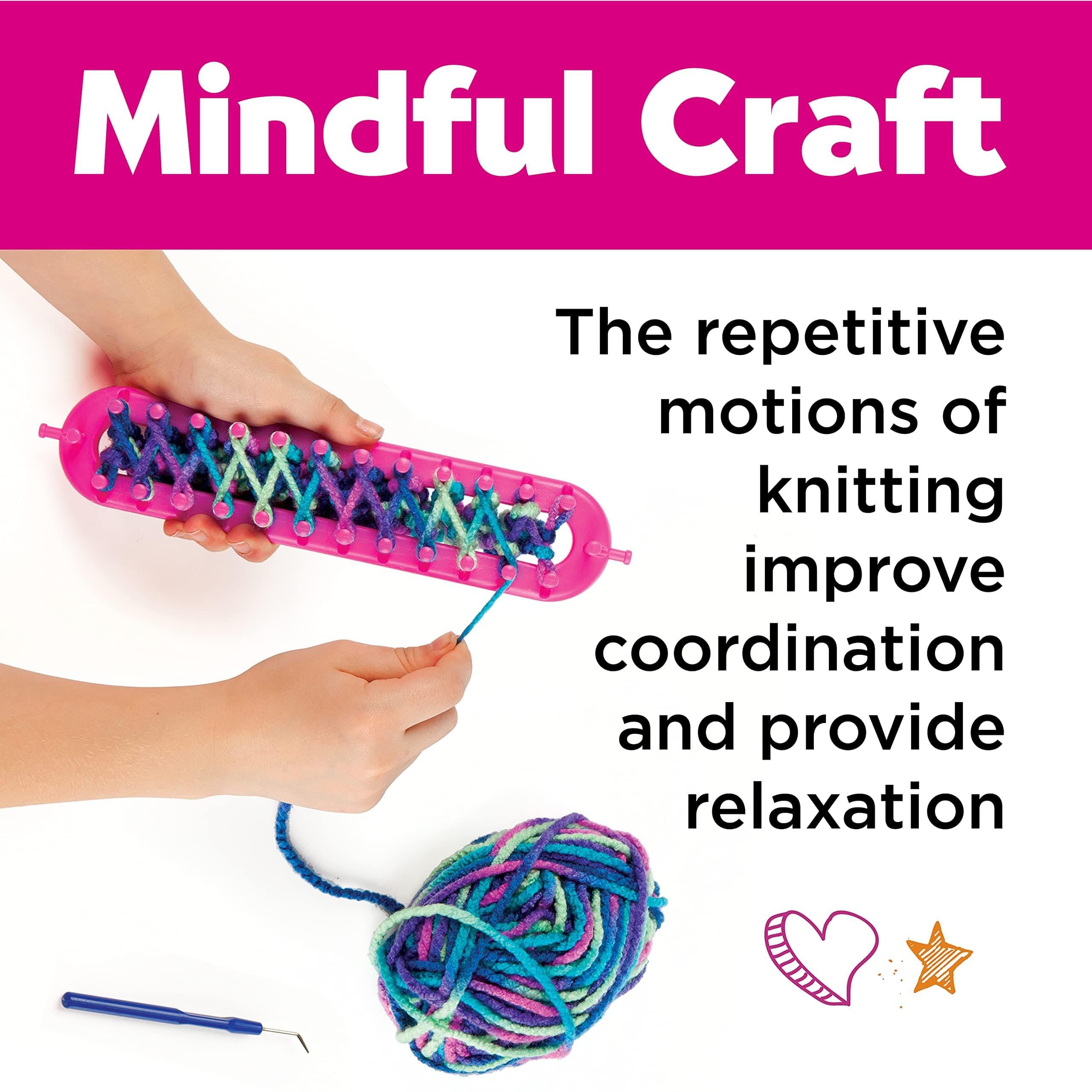 Creativity for Kids Quick Knit Button Scarf Craft Set, Winter Craft, Christmas, Birthday, Make Your Own Scarf, STEM Kit for Children, Gift Idea, Warm, Wool