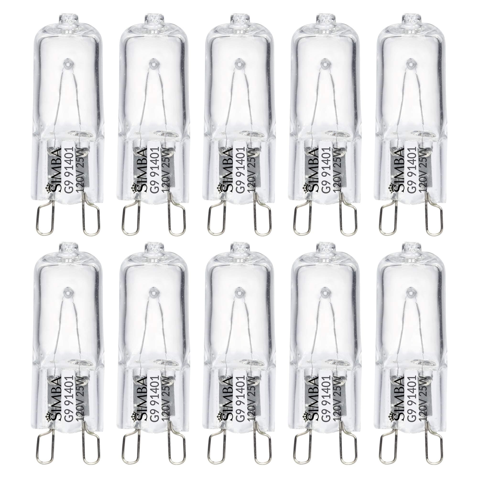 Halogen Light Bulb G9 T4 25W JCD Bi-Pin (10 Pack) for Chandeliers, Pendants, Cabinet Lights, Landscape Lights, Desk and Floor Lamps, Wall Sconces, 120V Dimmable, 2700K Warm White