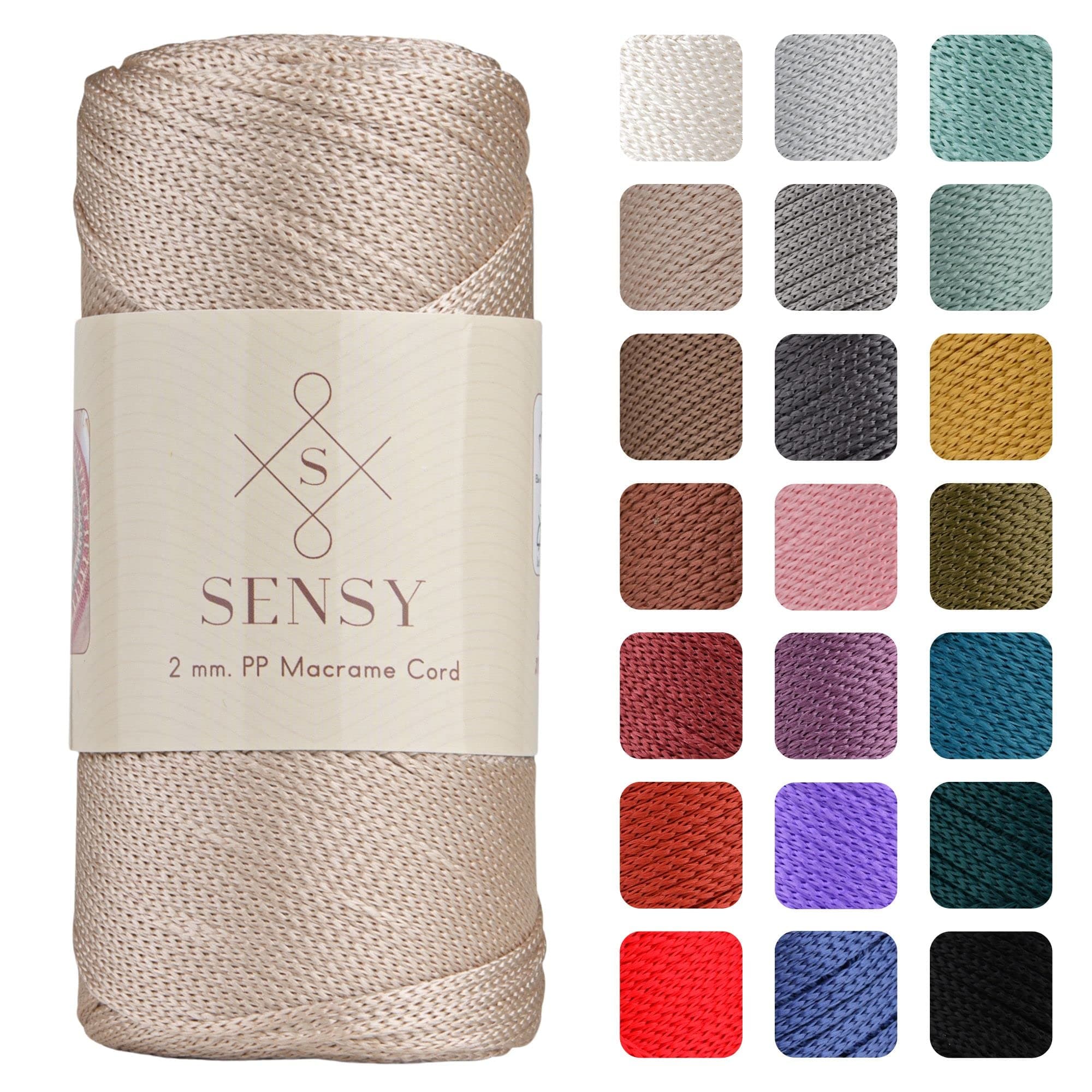 Sensy Premium 2mm 251 Yards Polyester Rope - 100% Polypropylene Macrame Cord for Crochet Bag, Thread Gift for Knitter (Latte)