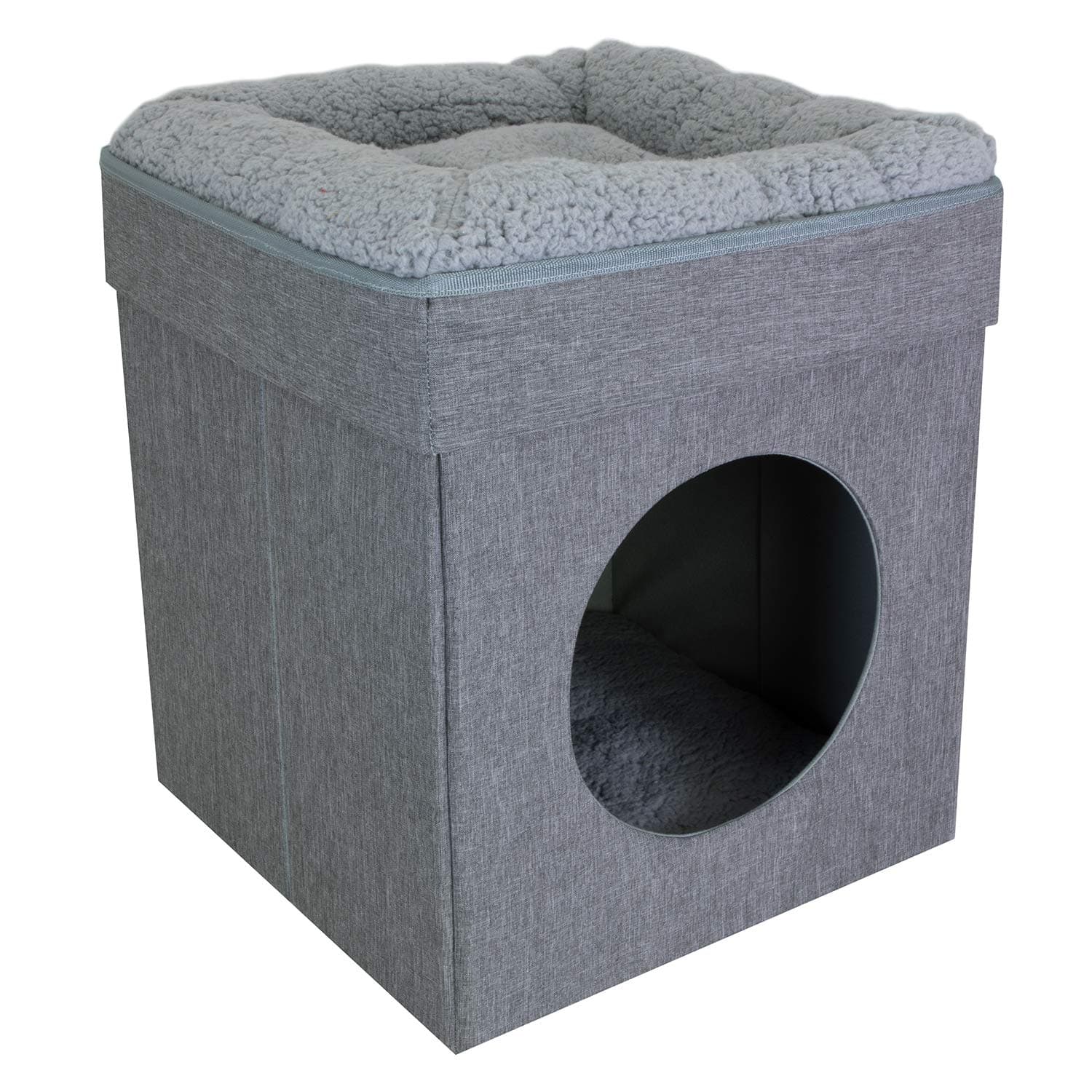 Kitty City Large Cat Bed, Stackable Cat Cube, Indoor Cat House/Cat Condo, Cat Scratcher, Cushion, Gray Cube