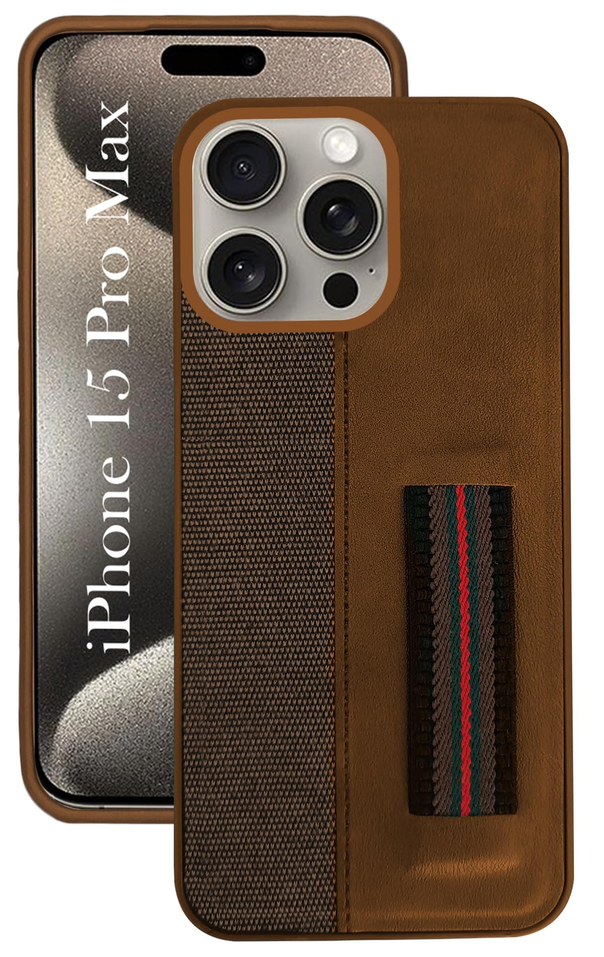 Jkobi Back Cover Case for iPhone 15 Pro Max (Professional PU Leather | Strip Chain Holder Socket | Brown)