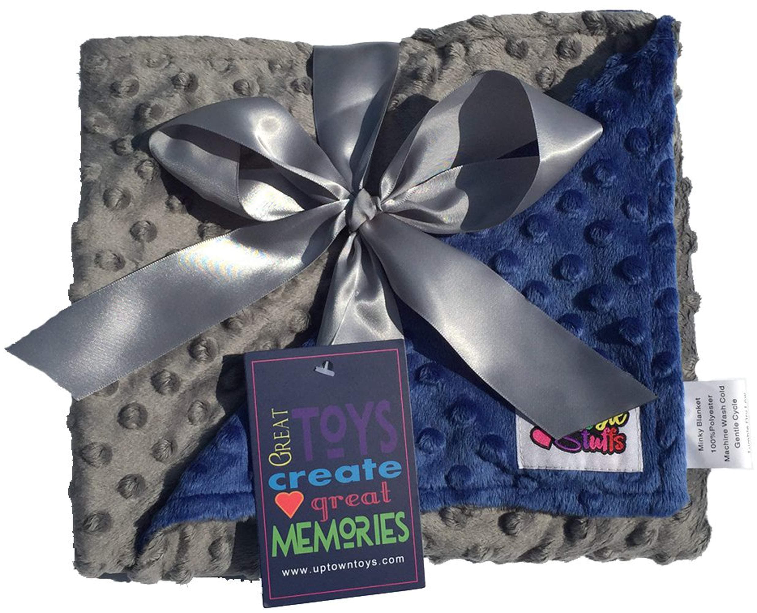 Minky Reverse Baby Blanket, Blue/Grey