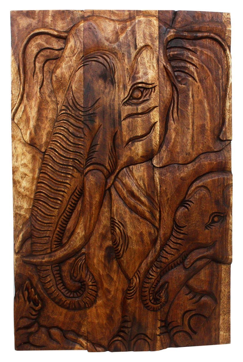 Haussmann Elephant Mother Wall Panel, Walnut