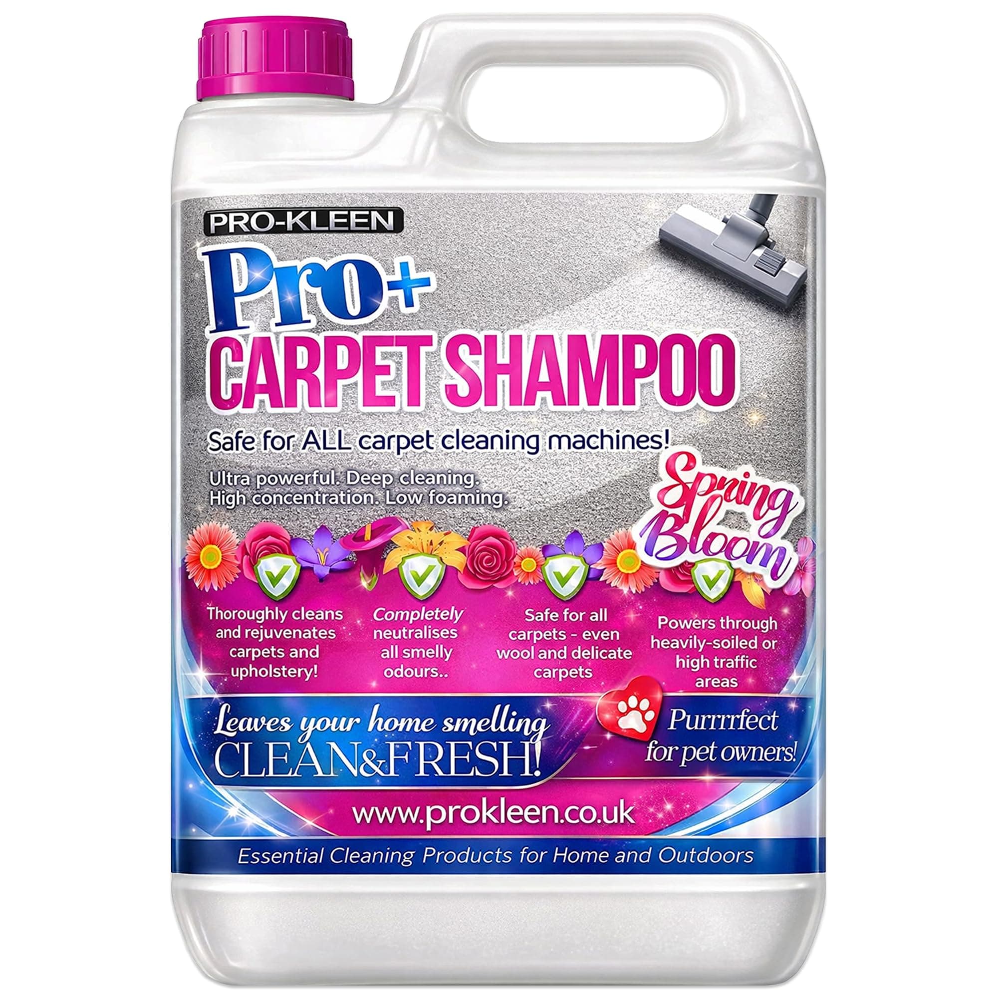Pro+ Carpet Shampoo and Upholstery Cleaning Solution - 4-in-1 Concentrate - Suitable for All Machines 5L (Spring Blossom)