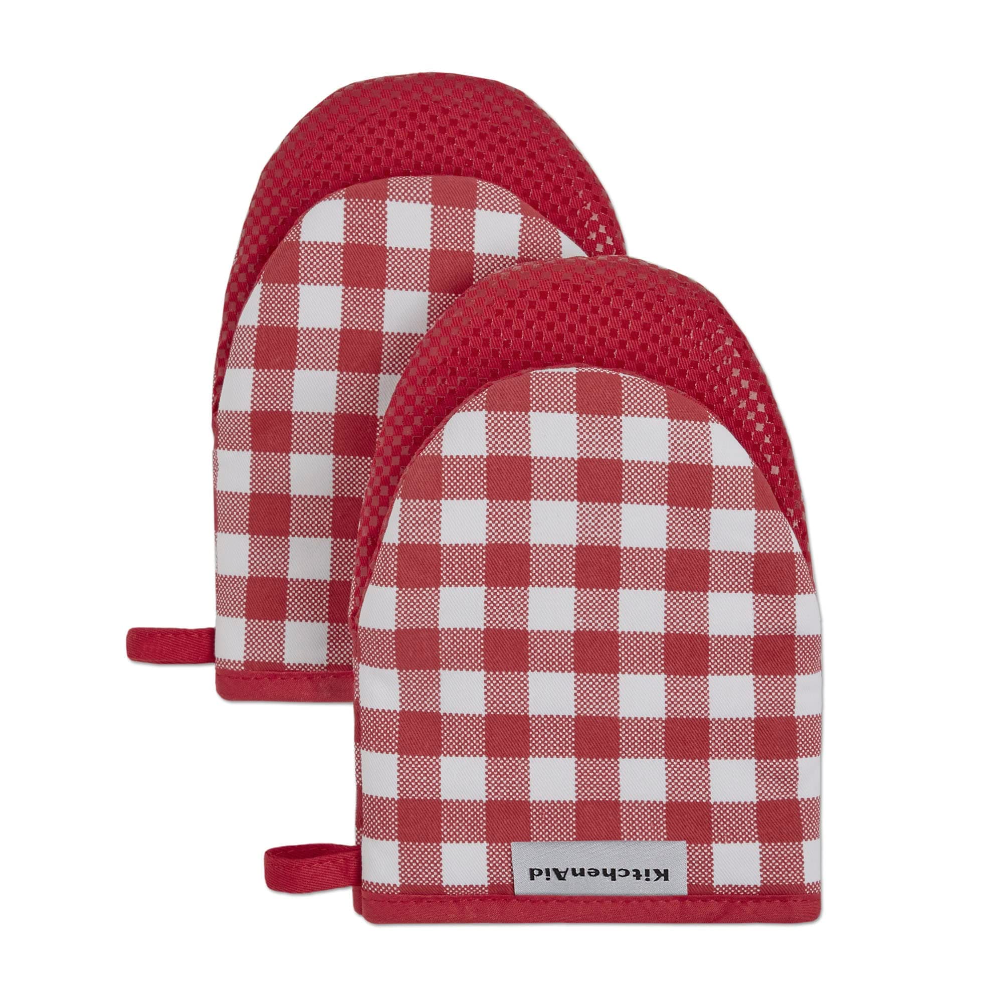 KitchenAid Gingham Mini Oven Mitt 2-Pack Set, Passion Red, 5.5"x8"