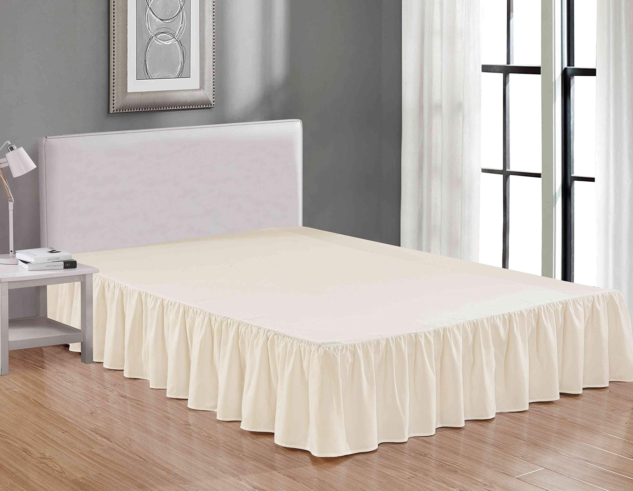 Sheets & Beyond Wrap Around Solid Luxury Hotel Quality Fabric Bedroom Dust Ruffle Wrinkle and Fade Resistant Gathered Bed Skirt 14 Inch Drop (King, Beige)