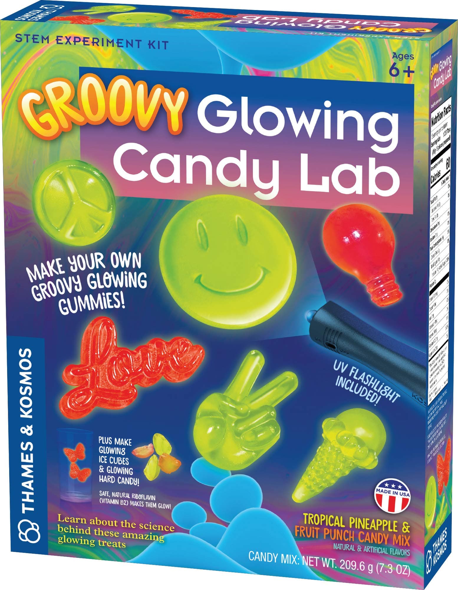 Groovy Glowing Candy Lab STEM Kit | Make Glow-in-the-Dark Candies, Ice Cubes | Explore Luminescence & Chemistry of Gummies | Cool Shapes, Flavors, Safe to Eat | Includes LED Flashlight