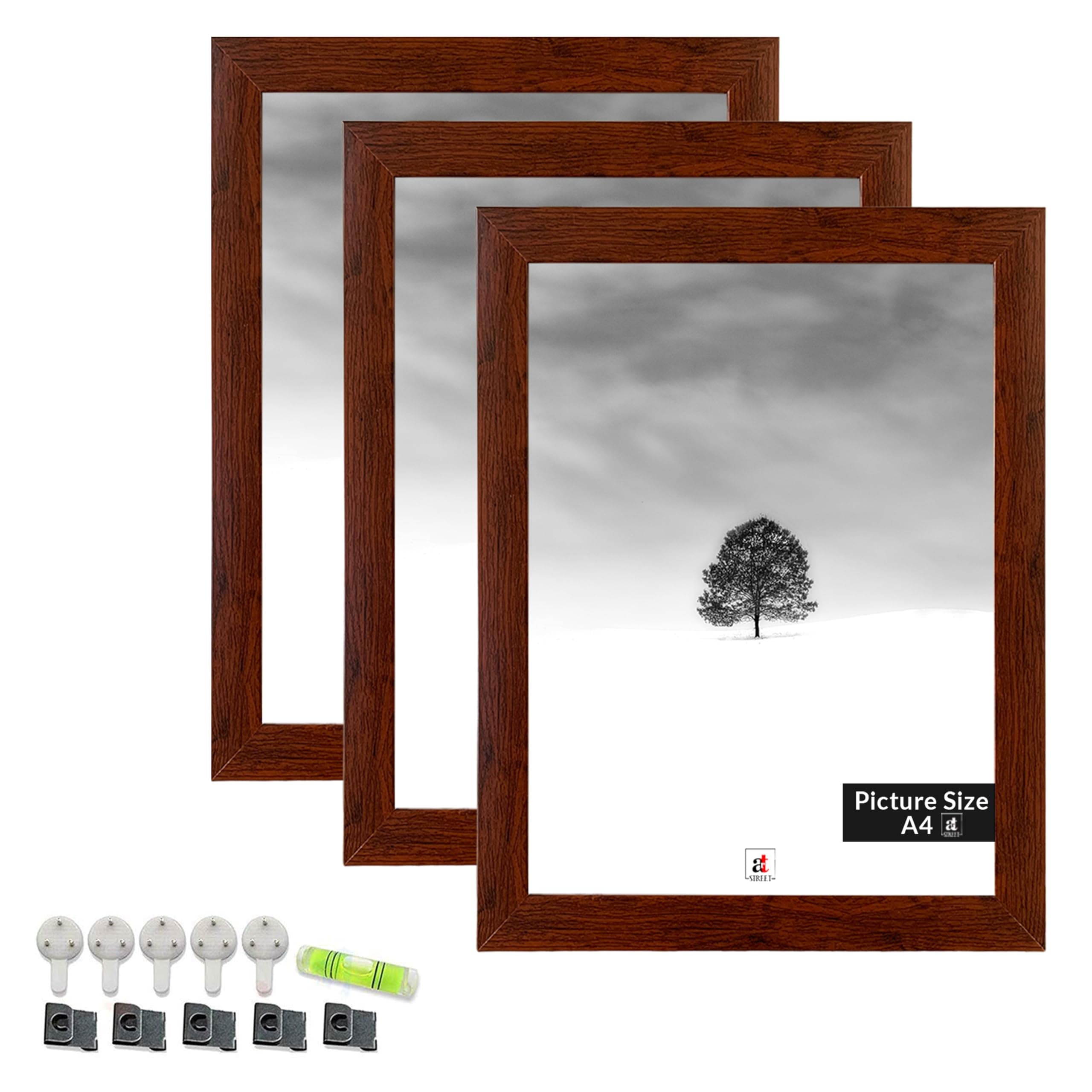 Art Street A4 Size Certificate, Document Photo frames Set Of 3 For Home Decoration, Living Room, Office Decoration (Brown, Size: 8" x 12")