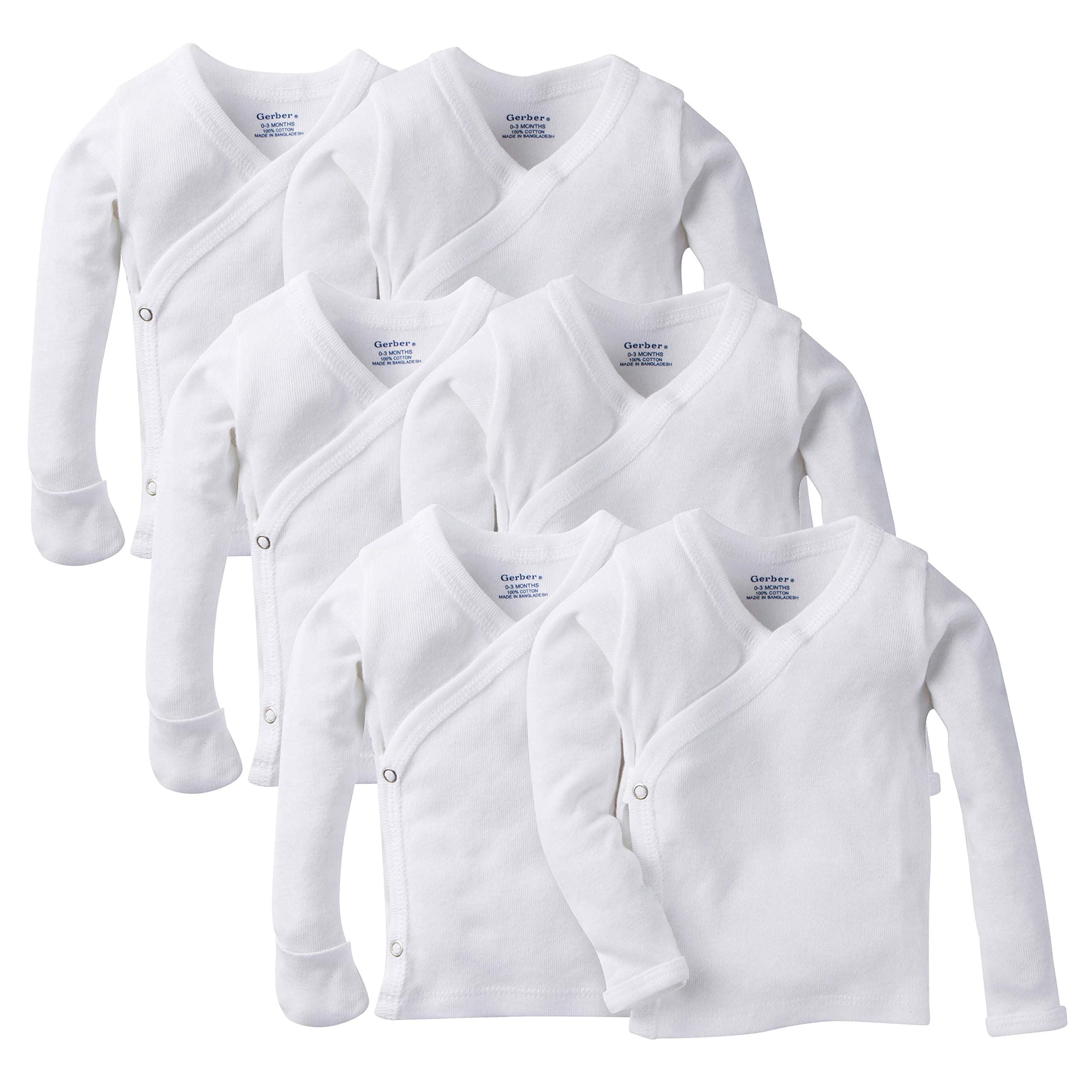 Baby 6-Pack Long-Sleeve Side-Snap Mitten-Cuff Shirt