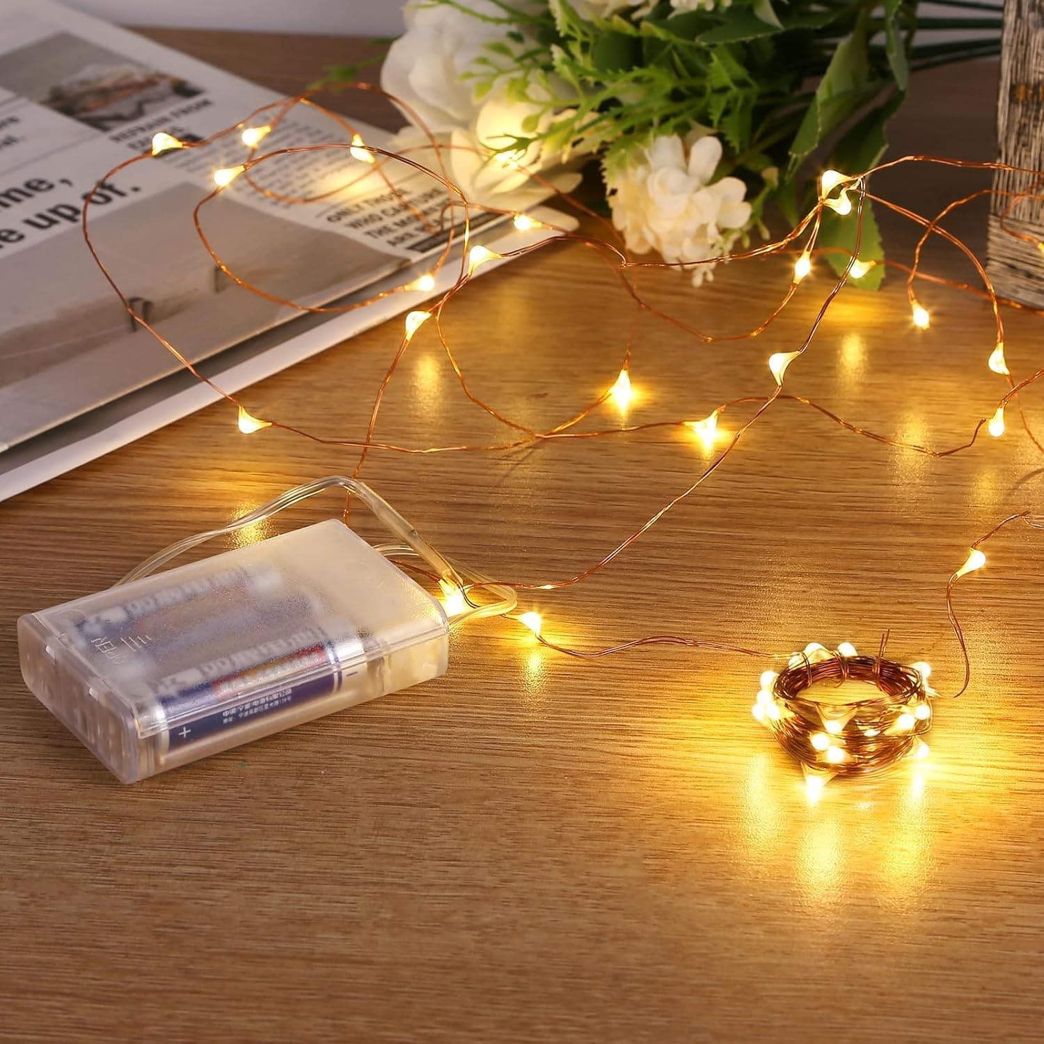 Sanniu Led String Lights, Mini Battery Powered Copper Wire Starry Fairy Lights, Battery Operated Lights for Bedroom, Christmas, Parties, Wedding, Centerpiece, Decoration (5m/16ft Warm White)