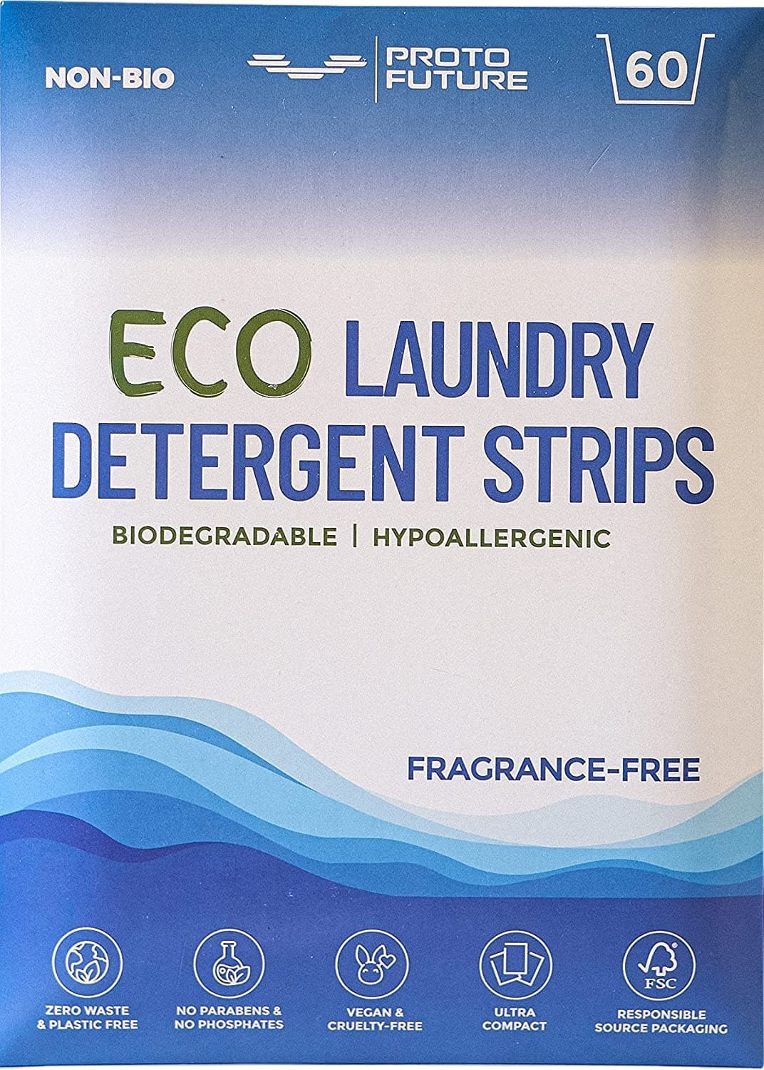 Eco-Friendly Laundry Detergent Sheets - Biodegradable, Hypoallergenic, Zero Waste, Plastic-Free Eco-Strips - No Enzymes, Plant-Based Formula (60 washes, Fragrance Free)