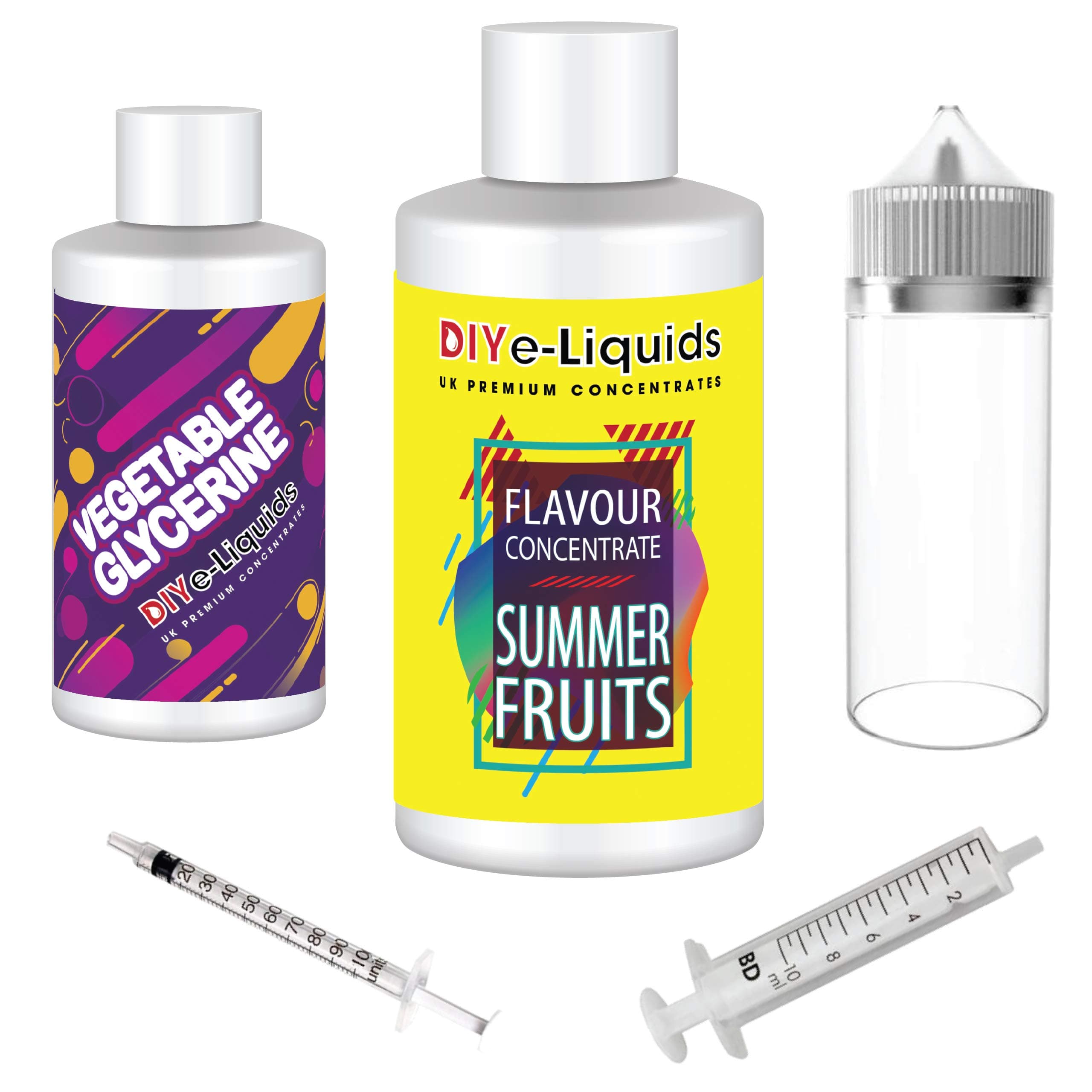 100ml Summer Fruits E Liquid Flavour Concentrate - Strong Strength - Includes 100ml Vegetable Glycerine, 120ml Bottle and Accessories