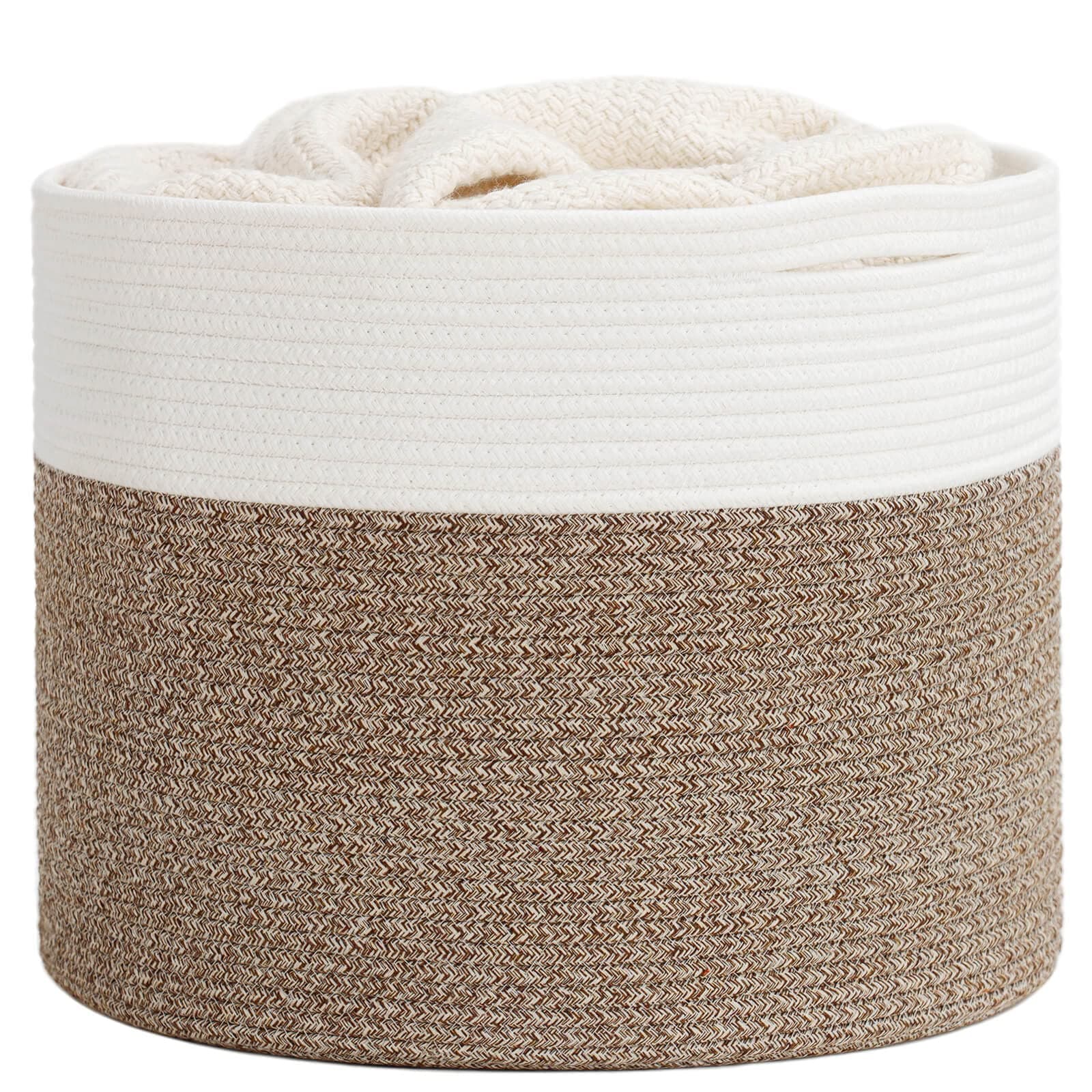 Goodpick 15.8 x 15.8 x 13.8 Inches Blanket Basket - Cotton Rope Baskets for Blankets & Toys, Nursery & Living Room Decor (Soft Material Design)