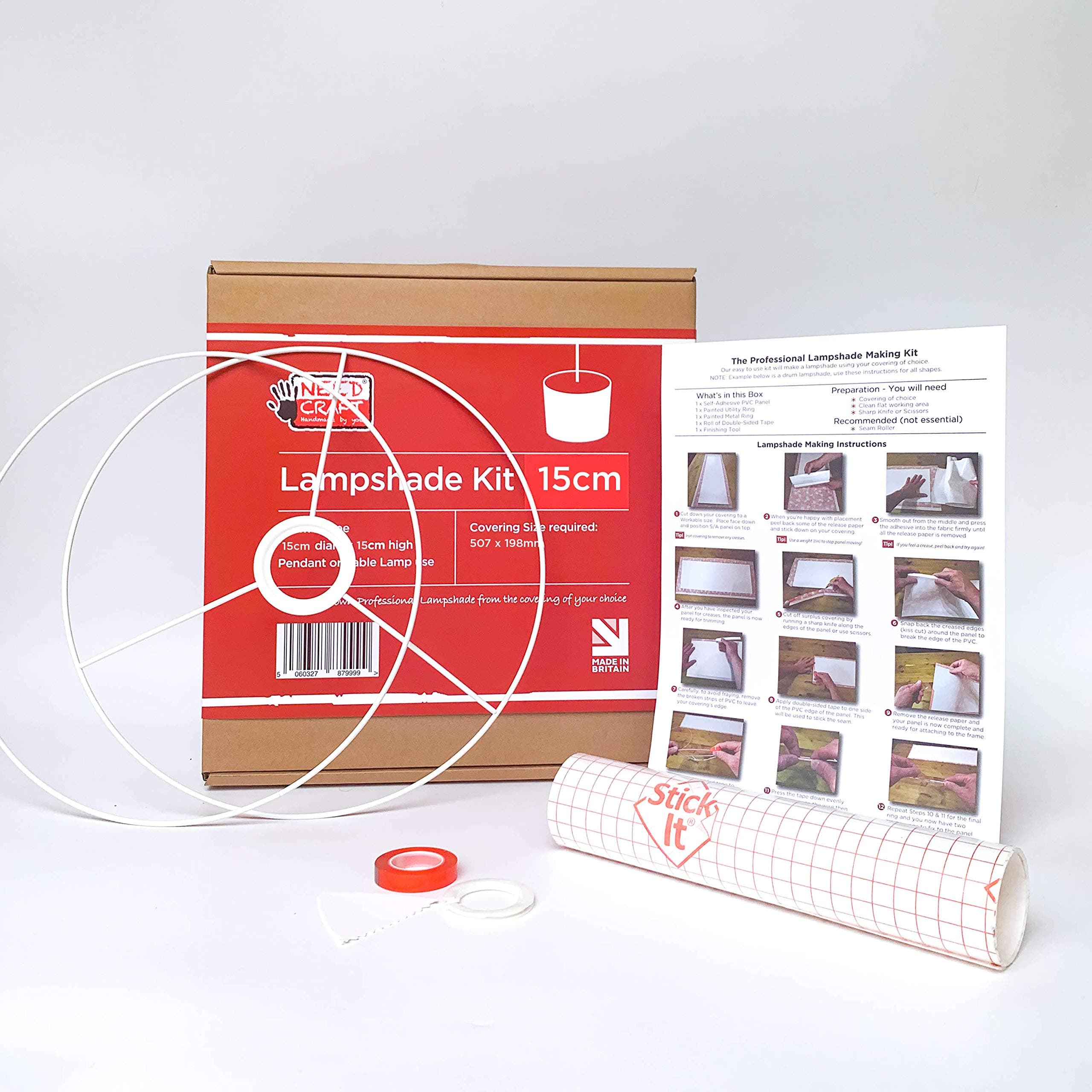 15cm Lampshade Making Kit use with Pendant Ceiling Lights and Table and Floor Lamp, Drum Circle Shape Needcraft UK DIY use with Fabric, Textile, Wallpaper of Choice.