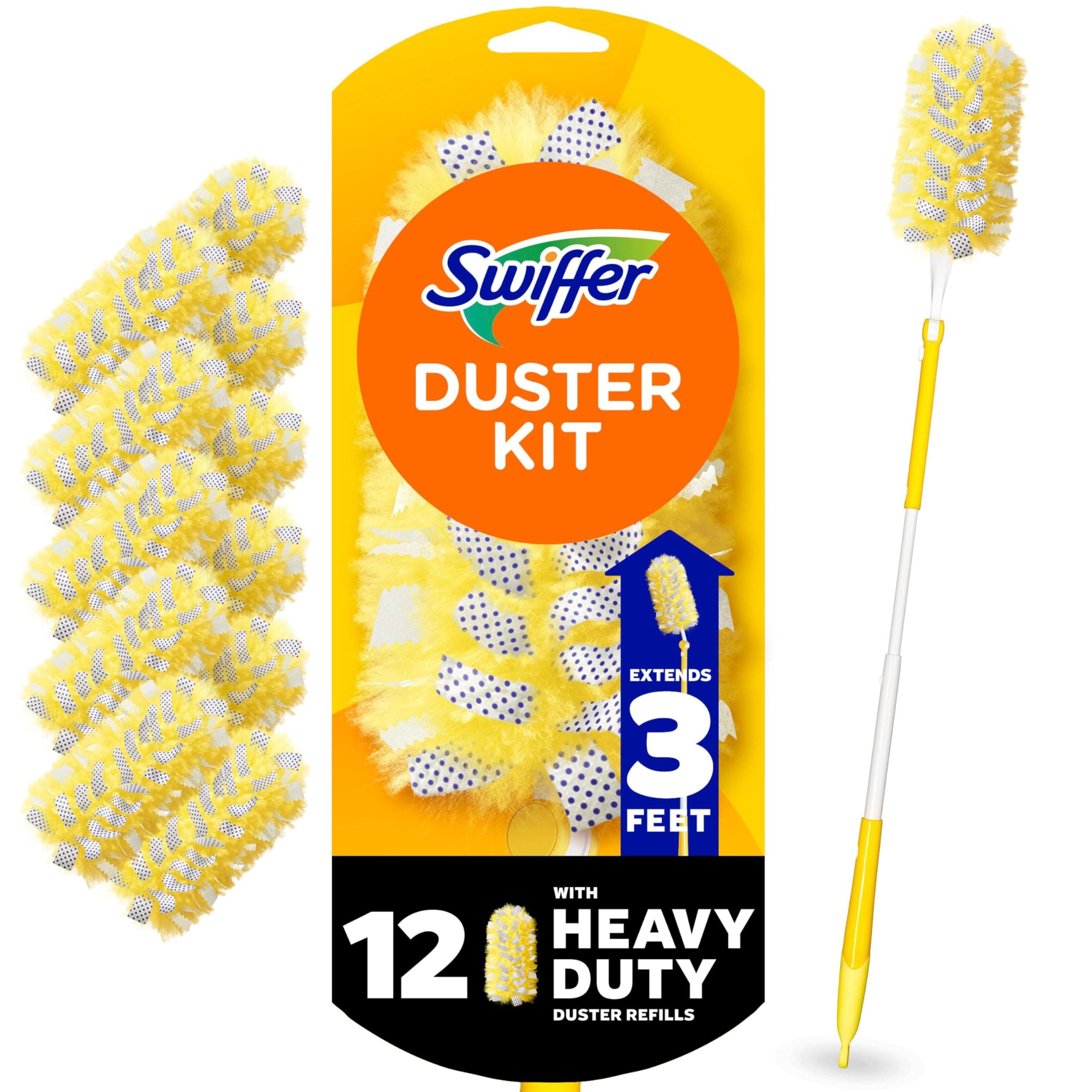 Swiffer DUSters Heavy Duty Extender Starter Kit, Ceiling Fan DUSter, 13 Piece Set (1 Handle, 12 DUSters)