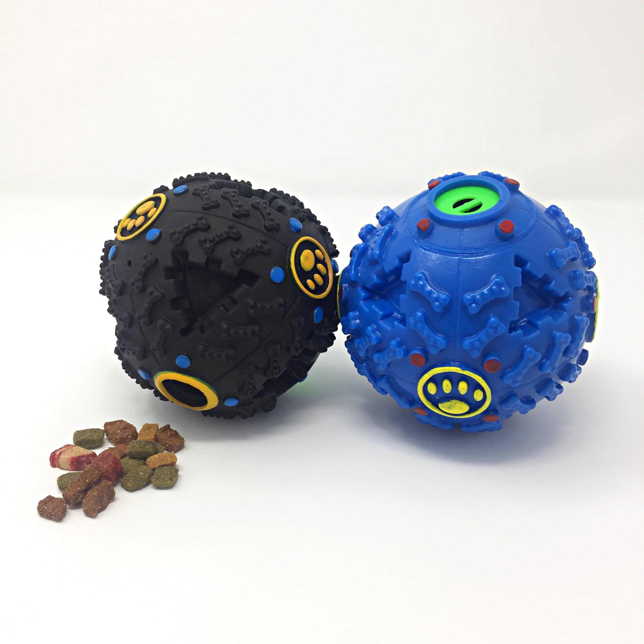 Bugger Balls - Smart IQ Dog Balls - 2 Pack, 1 Black and 1 either Blue or Pink - Interactive Treat Dispensing Dog Squeak Toy - Teeth Cleaning, Playing and Chewing