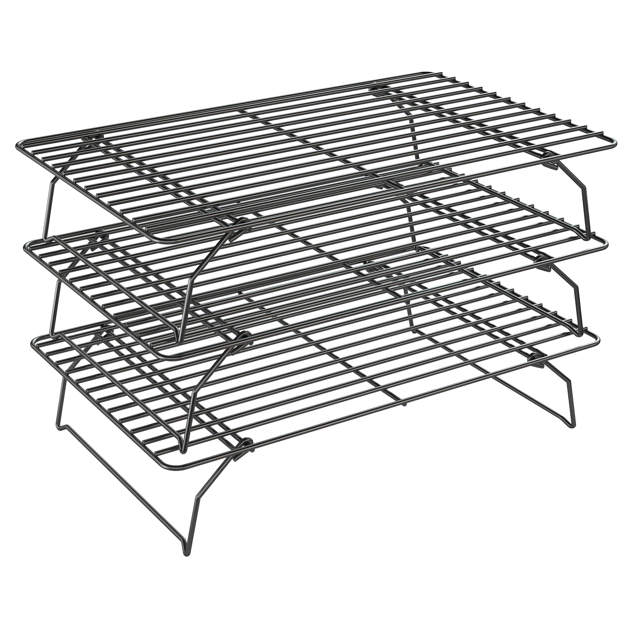 3 Tier Stackable Cooling Rack for Batch Cooling Cookie, Pizza, Cake-15.8”x 10”- Heavy Duty Cooling Racks for Cooking and Baking, Oven and Dishwasher Safe Baking Supplies-Black