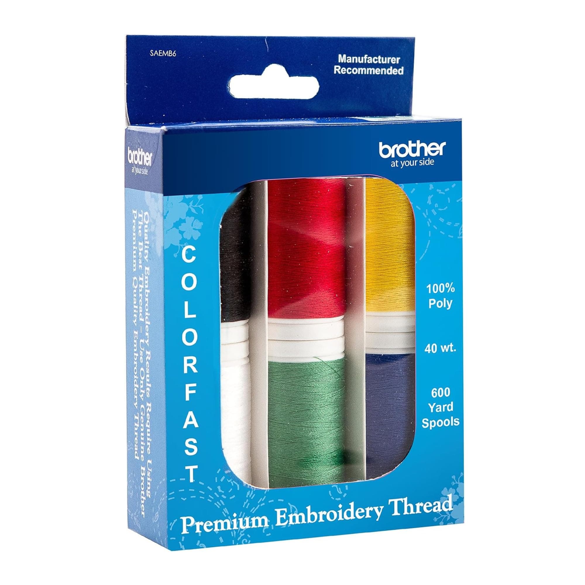 SAEMB6 Premium Embroidery Thread with 6 Spools and 100 Percent Polyester (Various)