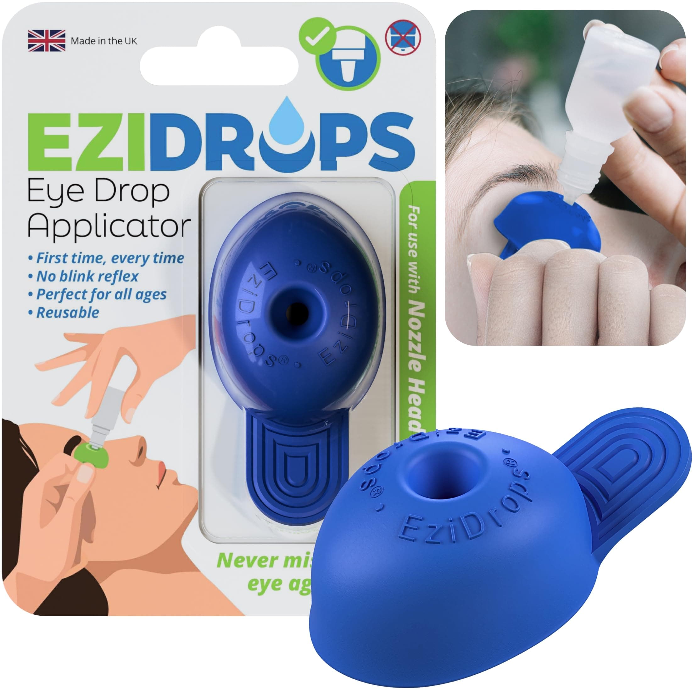 Eye Drop Dispenser for Elderly – Suitable for All Ages – Easy-to-Use Eye Dropper Dispenser for Nozzle Head Bottles – Stops Blink Reflex – Reusable, Precise & Comfortable (Blue)