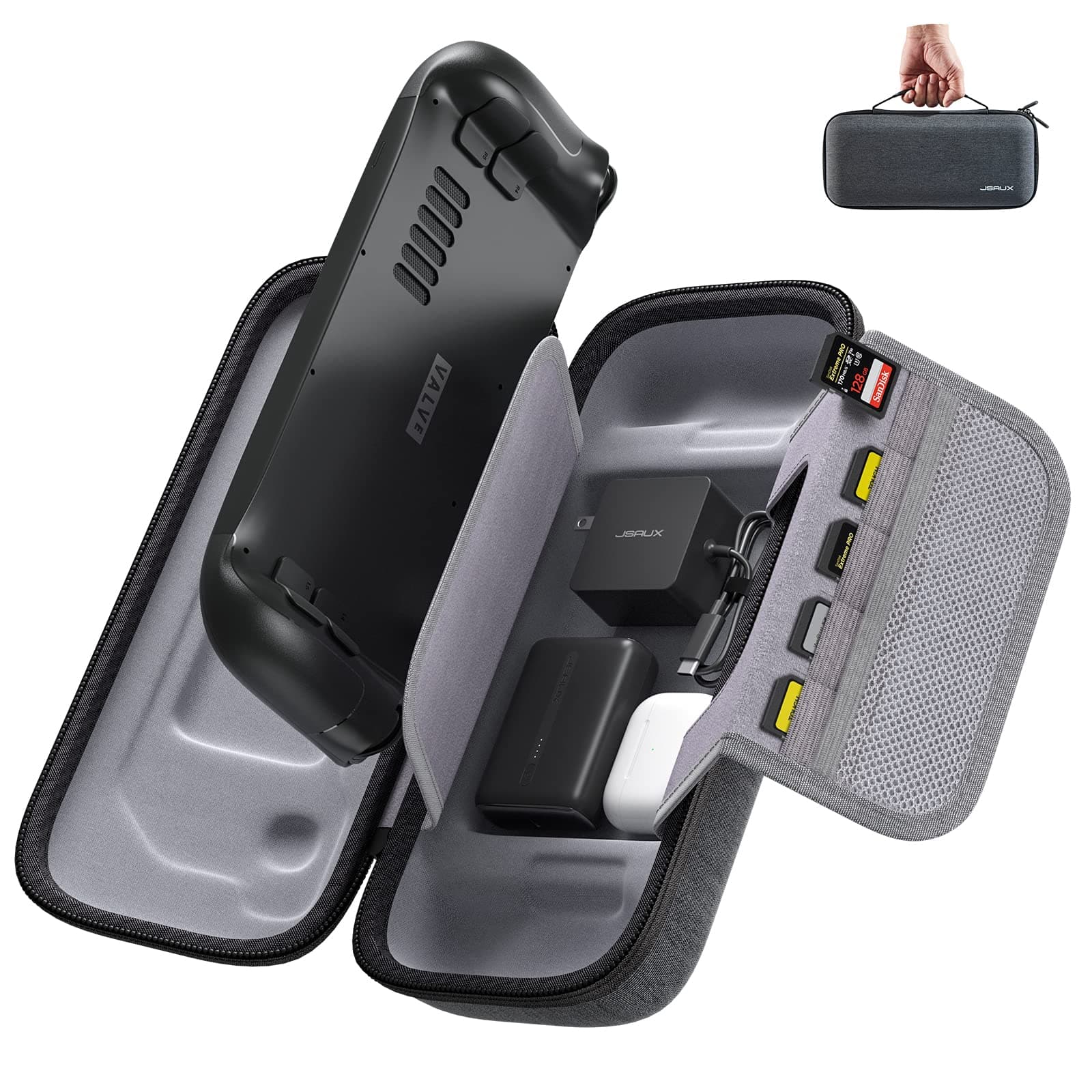JSAUX Carrying Case Compatible with Steam Deck (OLED), Protective Hard Shell Bag Built-in Charger Storage, Portable Travel Carrying Case for Steam Deck Console & Accessories - BG0102