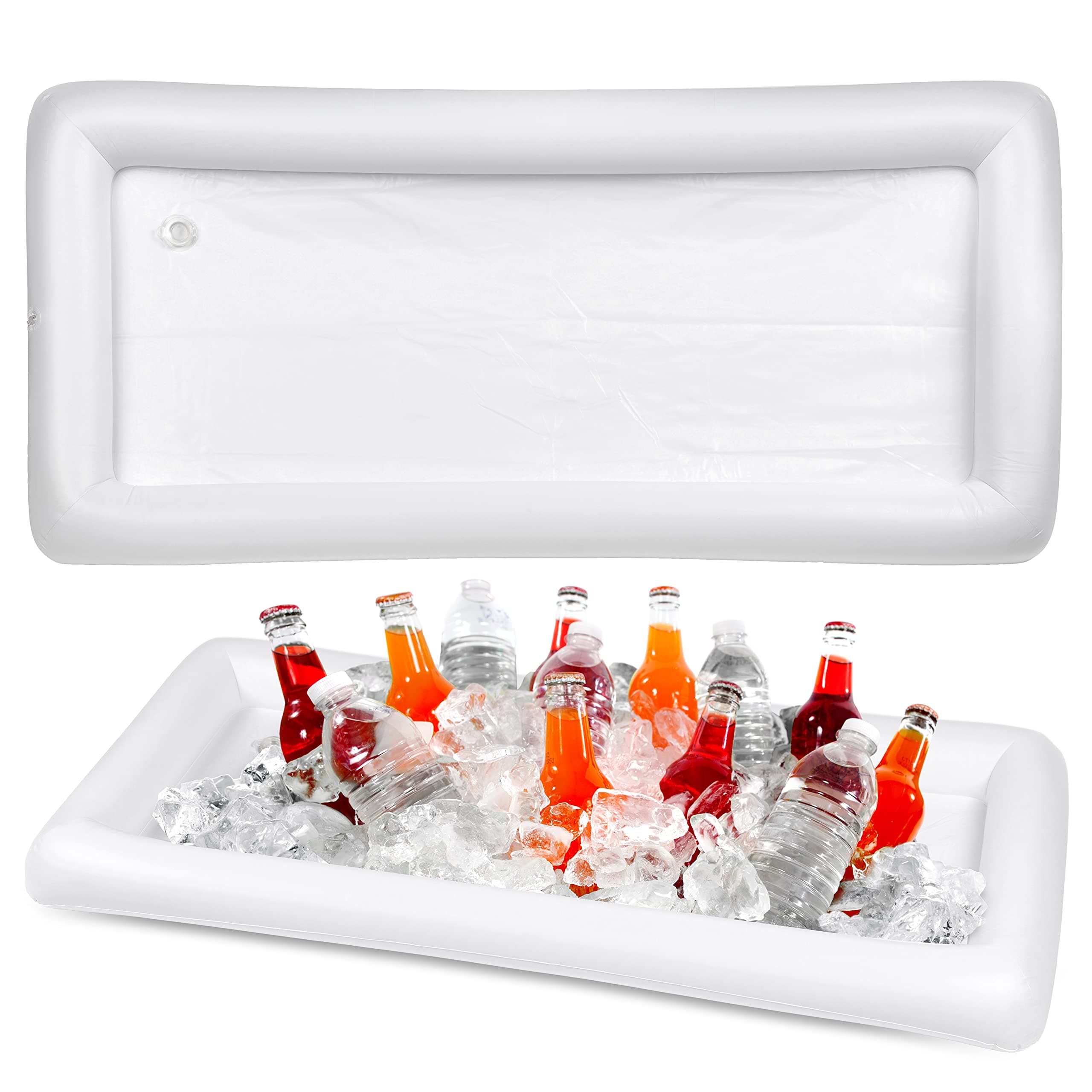 Bramble - 2 Large Inflatable Table Serving Beverage Ice Tray Bar, Pool Floating with Drain Plug, Perfect for Buffet Party Food & Drinks - 130x65x13cm