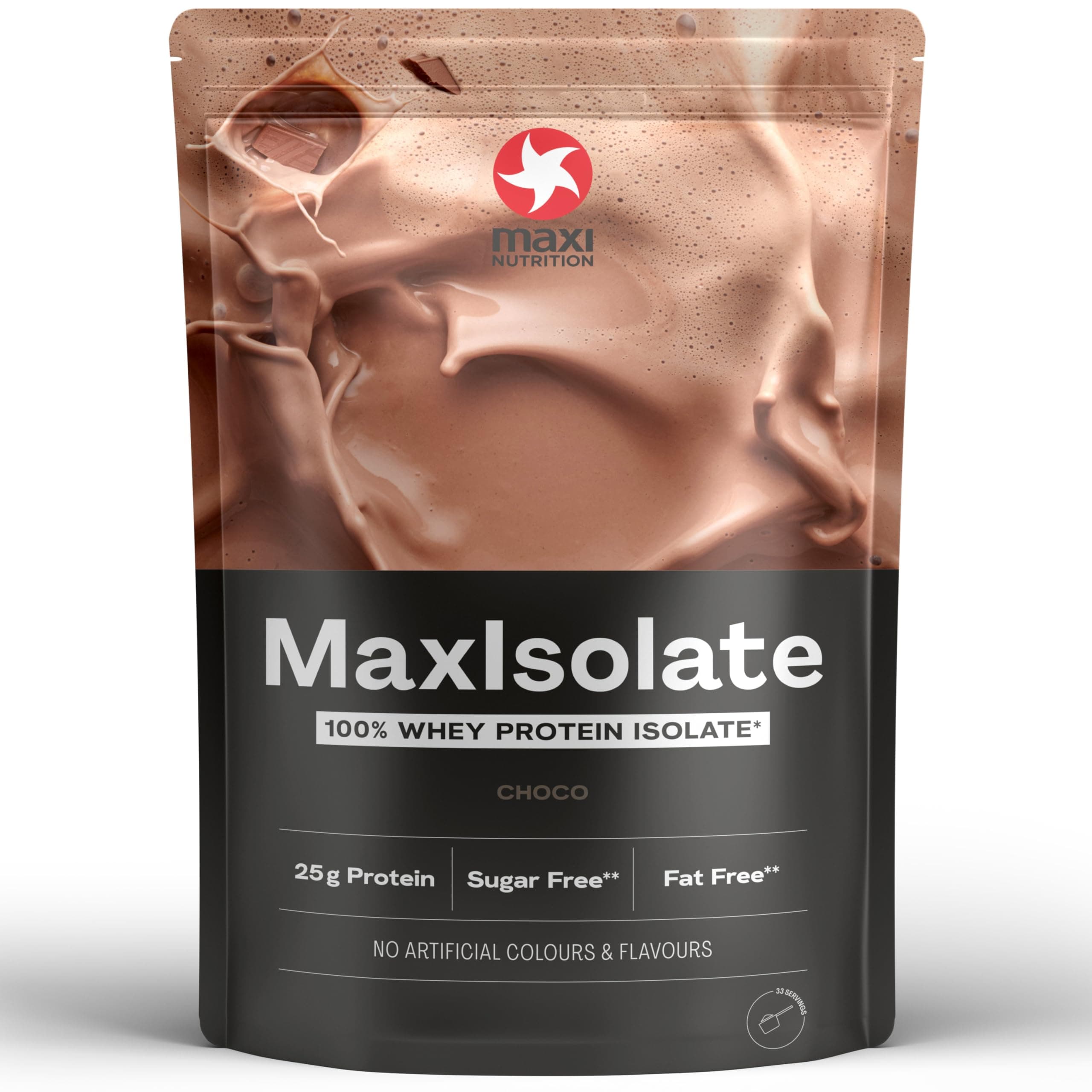 Maxi Nutrition 100% Whey Protein MaxIsolate | Low Sugar & Fat | No Artificial Flavors | Vegetarian Diet | Gluten Free | For a Delicious Protein Shake With Natural Choco Flavor | 1 Kg
